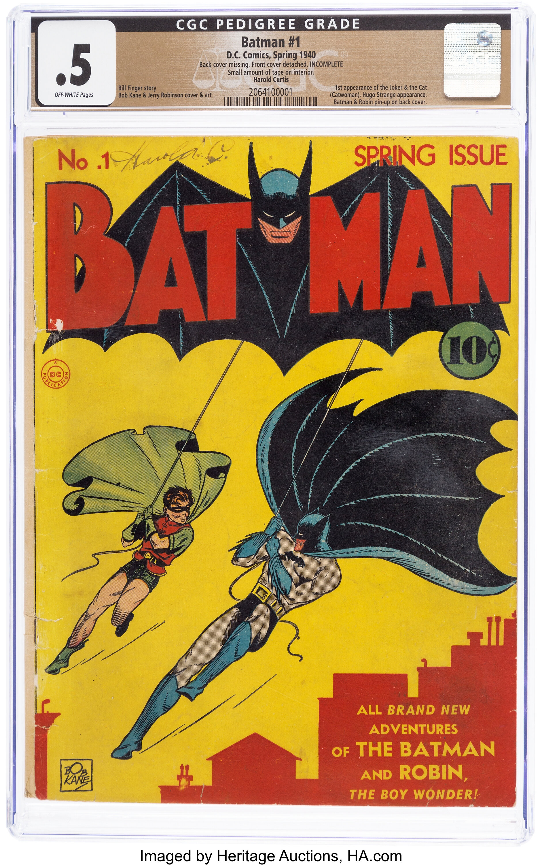 Batman #1 Harold Curtis Pedigree (DC, 1940) CGC PR  Off-white | Lot  #94018 | Heritage Auctions