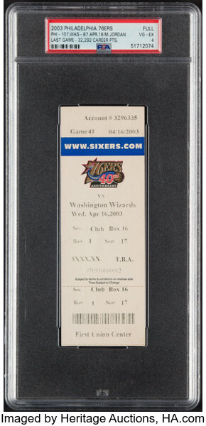 2003 NBA ALL-STAR GAME FULL TICKET PSA 8 NM-MT MICHAEL JORDAN LAST