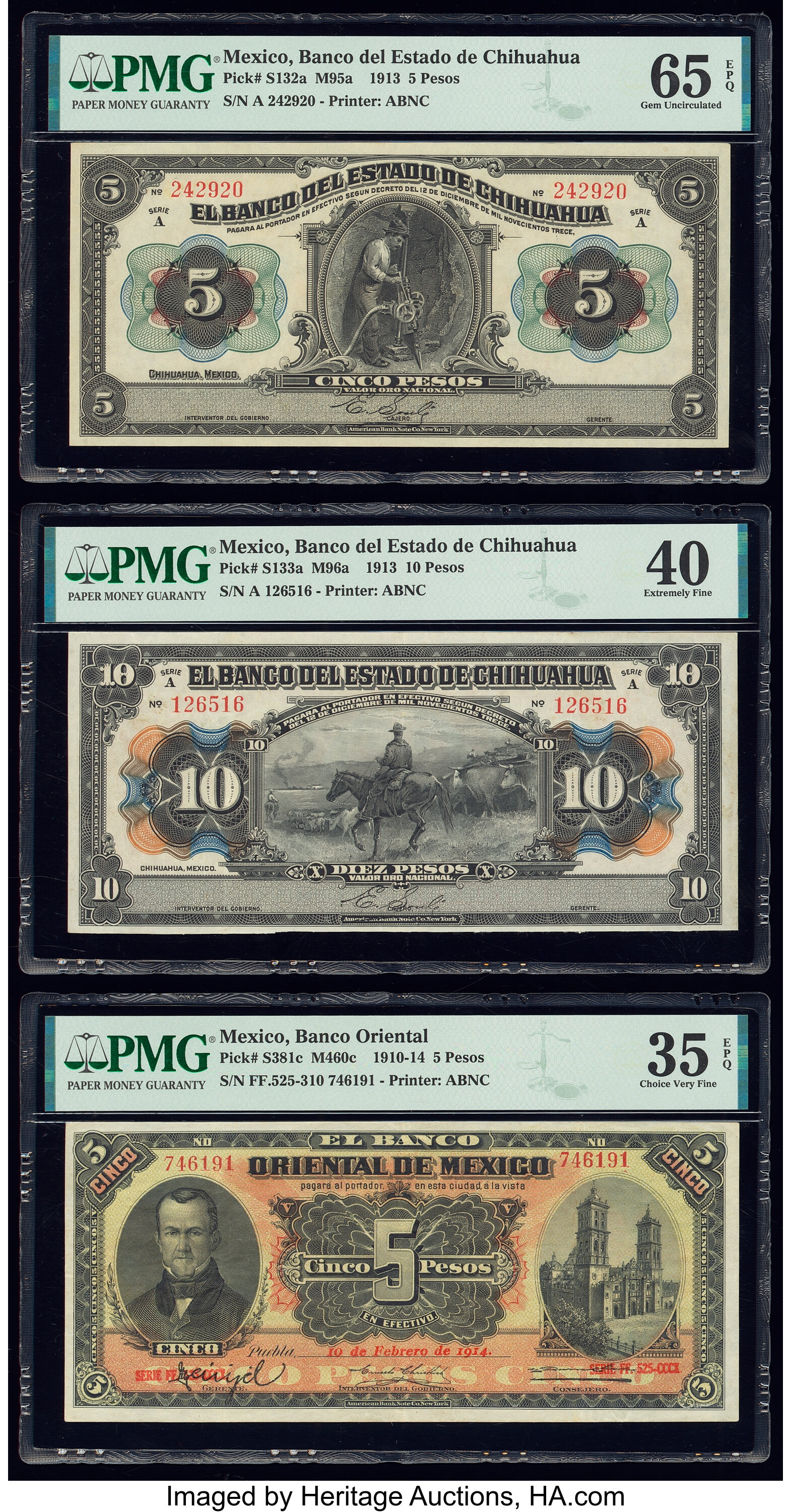 Mexico Group Lot of 5 Graded Examples PMG Gem Uncirculated 65 EPQ ...