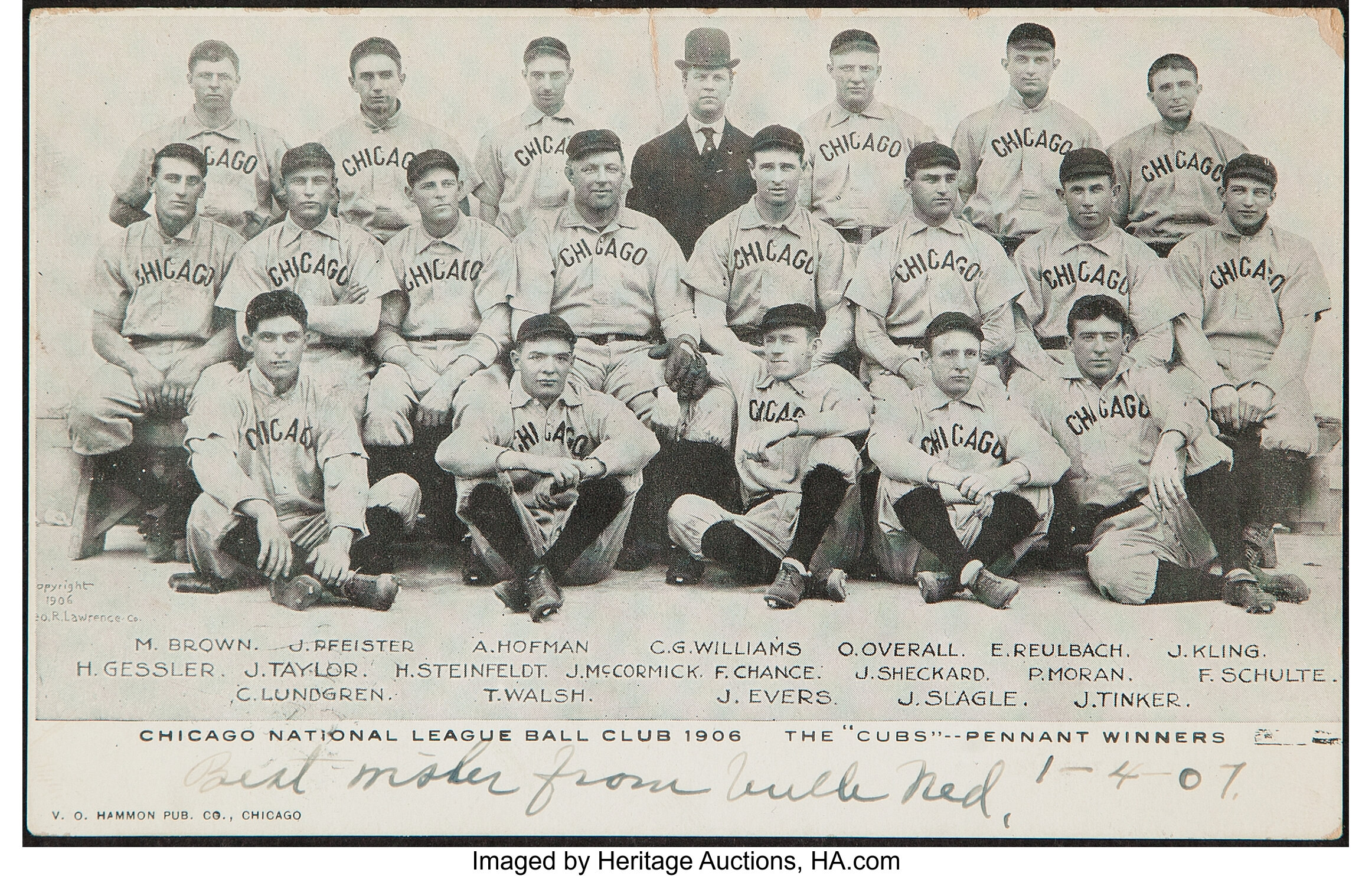 1906 V.O. Hammon Chicago Cubs Team Post Card SGC Fair 1.5., Lot #44003