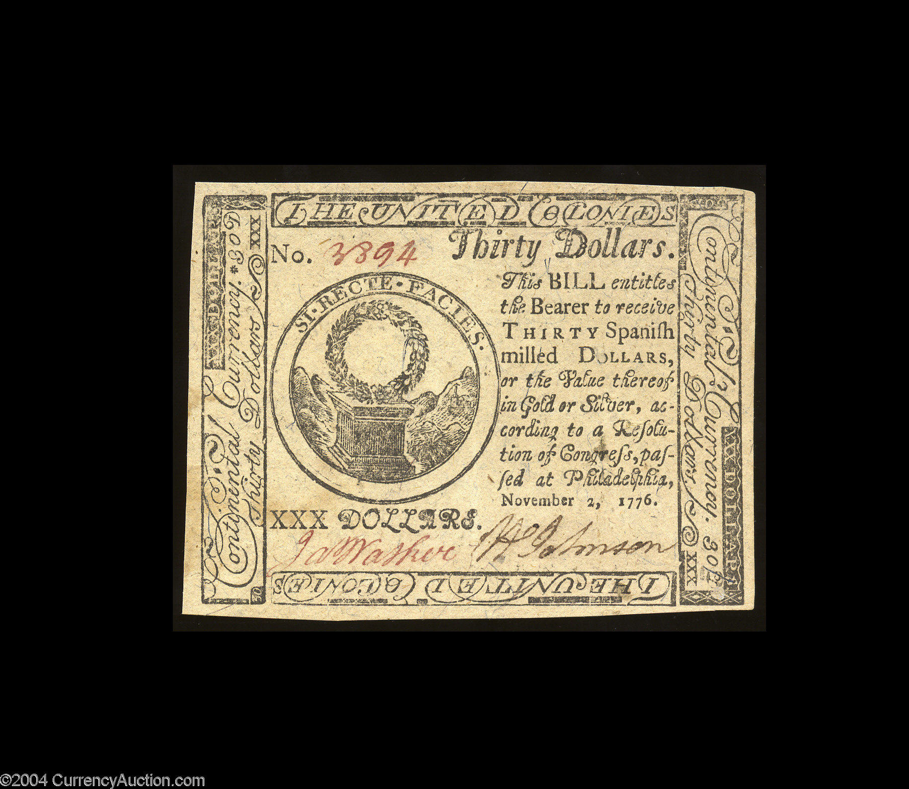 Continental Currency November 2, 1776 30 Gem New. One of Lot