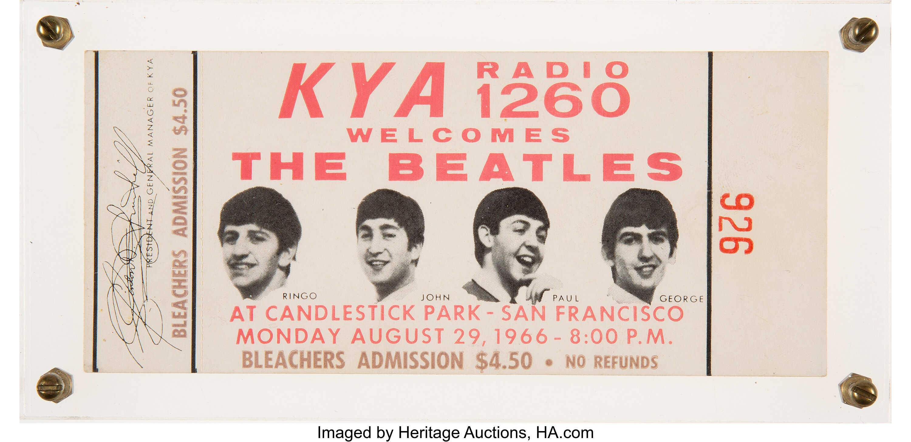 1966 The Beatles Unused Full Large Concert Ticket Nippon Budokan Tokyo – Glory Days Sports