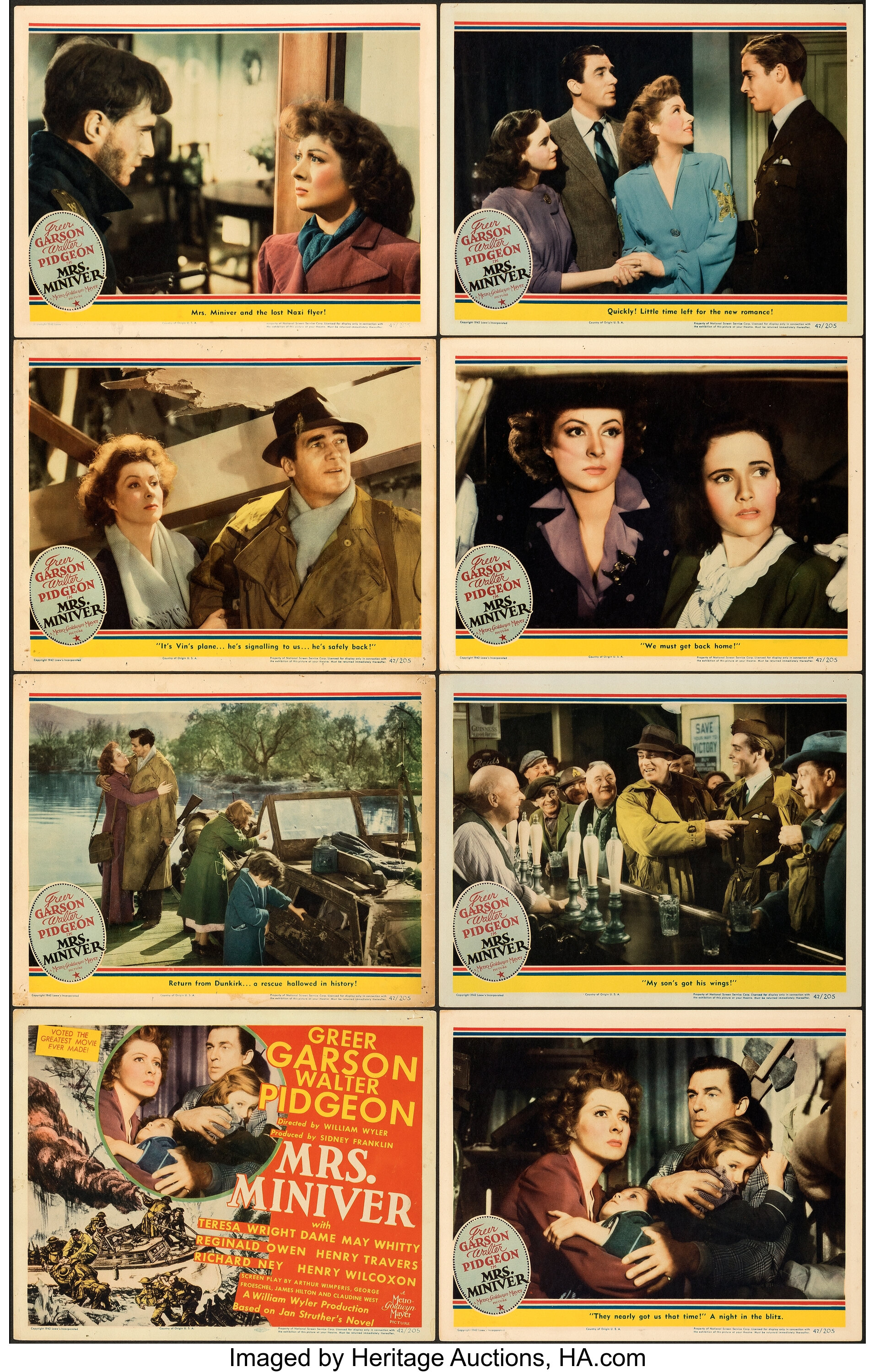Mrs Miniver Mgm 1942 Very Fine Lobby Card Set Of 8 11 X Lot 86107 Heritage Auctions
