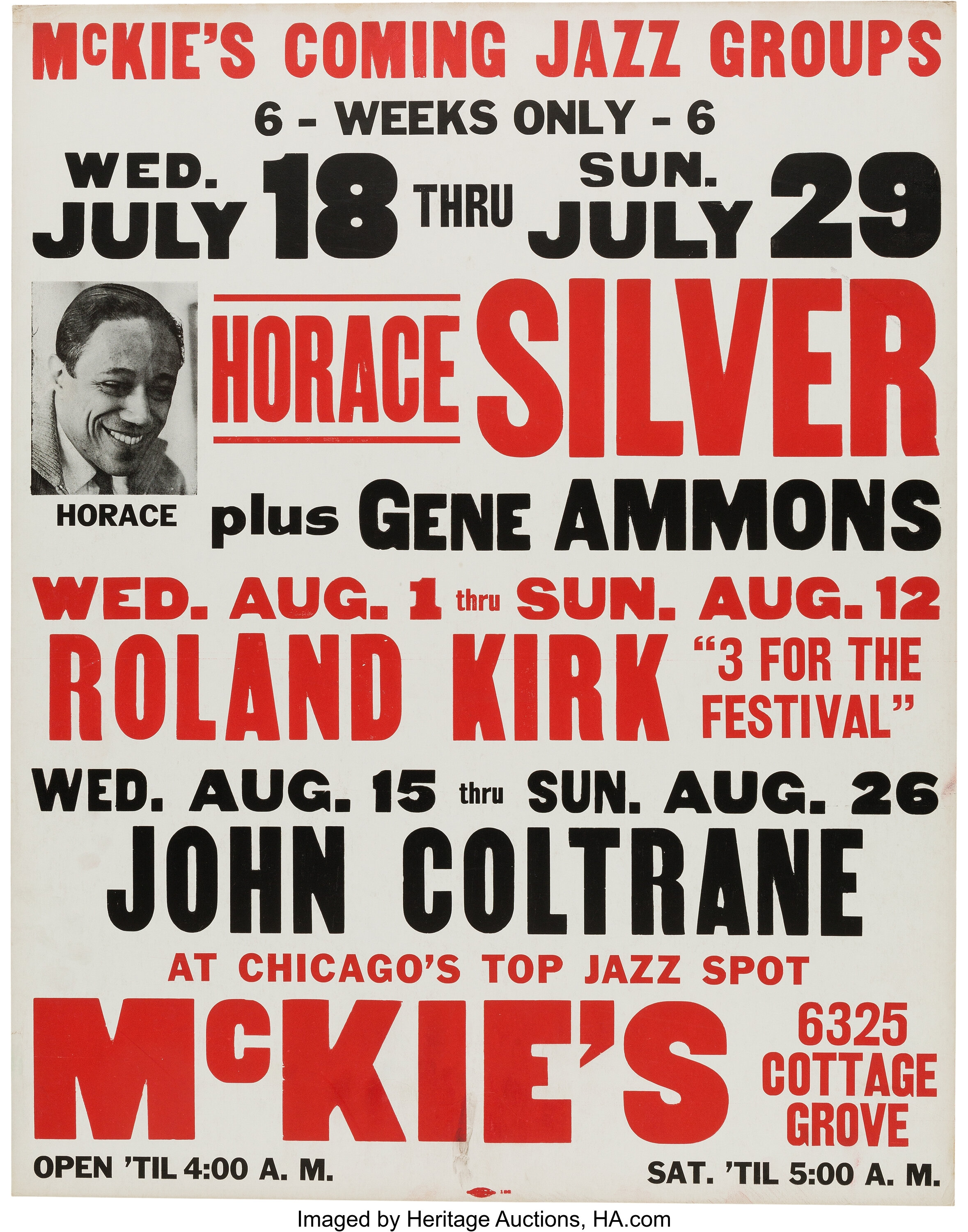 John Coltrane, Roland Kirk, Horace Silver 1962 Chicago Concert | Lot ...