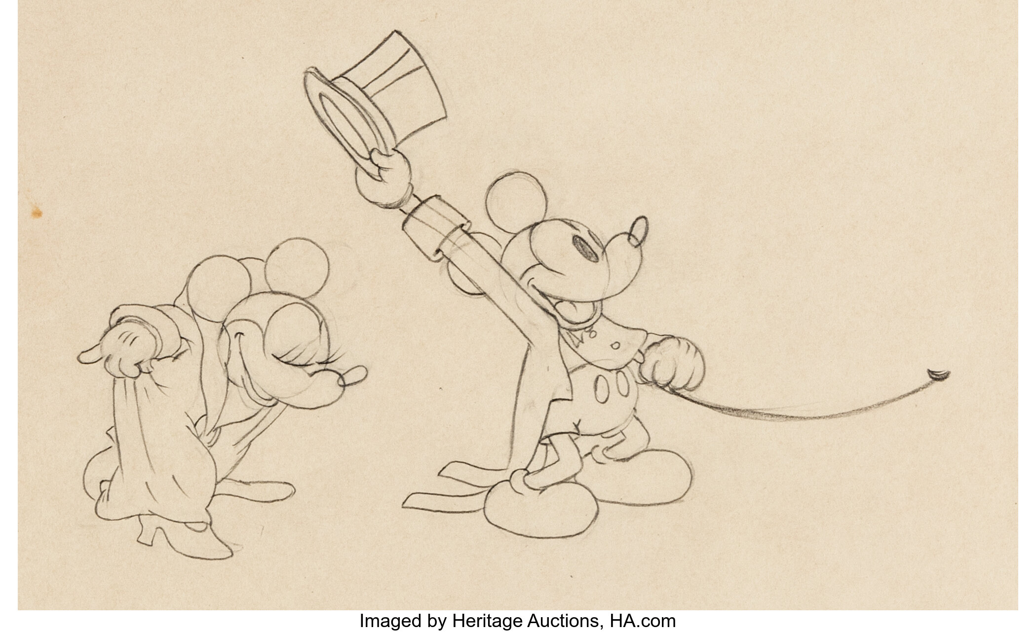 Mickey's Gala Premier Mickey and Minnie Mouse Animation Drawing | Lot ...