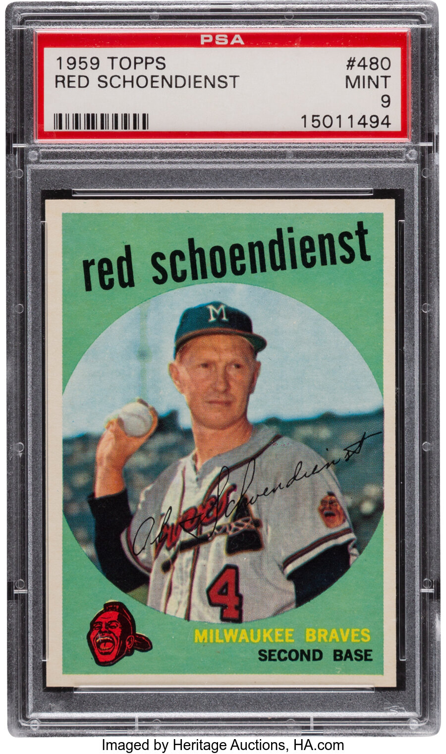 1959 Topps Red Schoendienst #480 PSA Mint 9 - Only One Higher