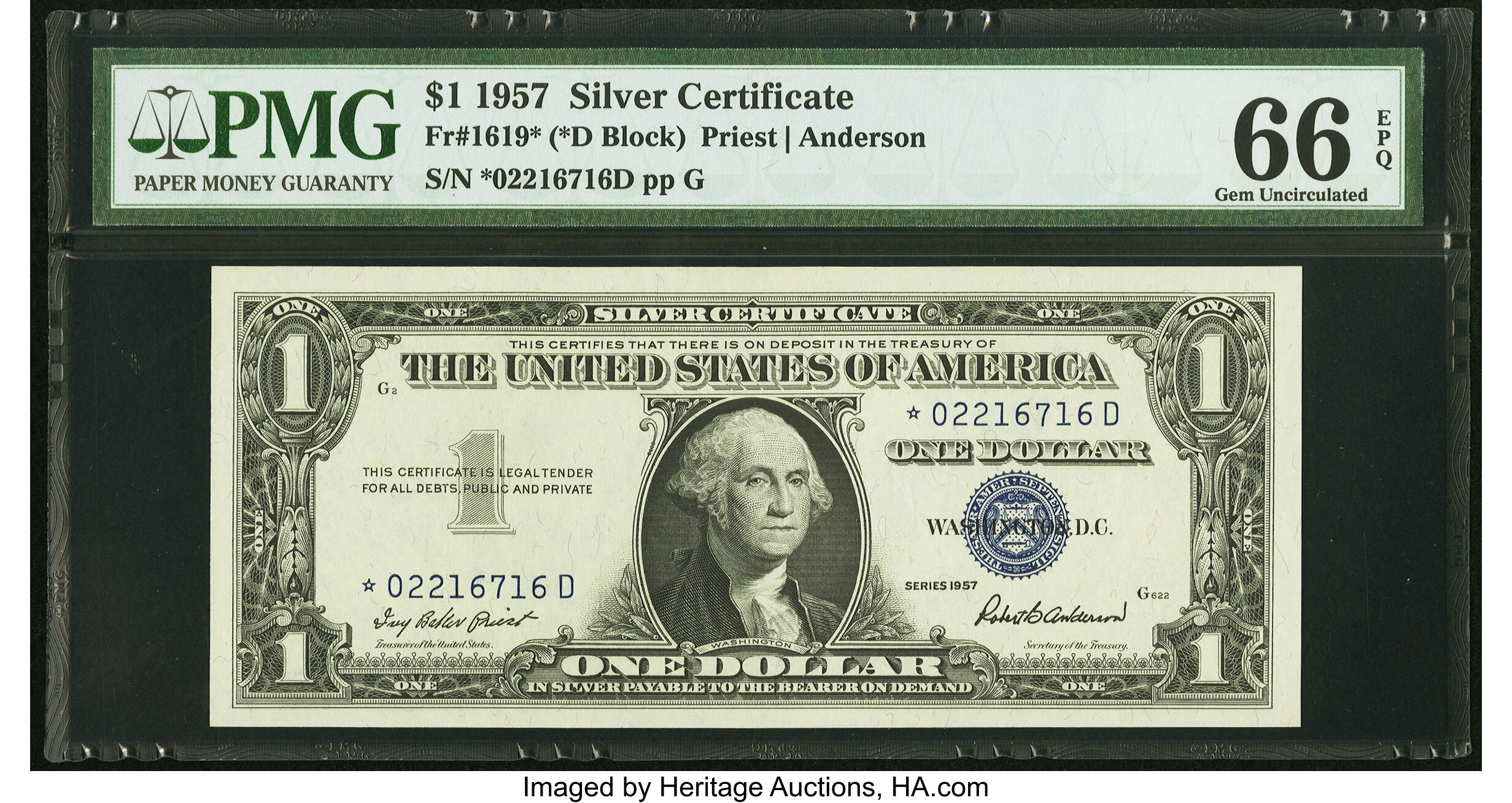 1935 F One Dollar Silver Certificate EPQ by PMG 65 Gem Uncirculated Fr#1615. 