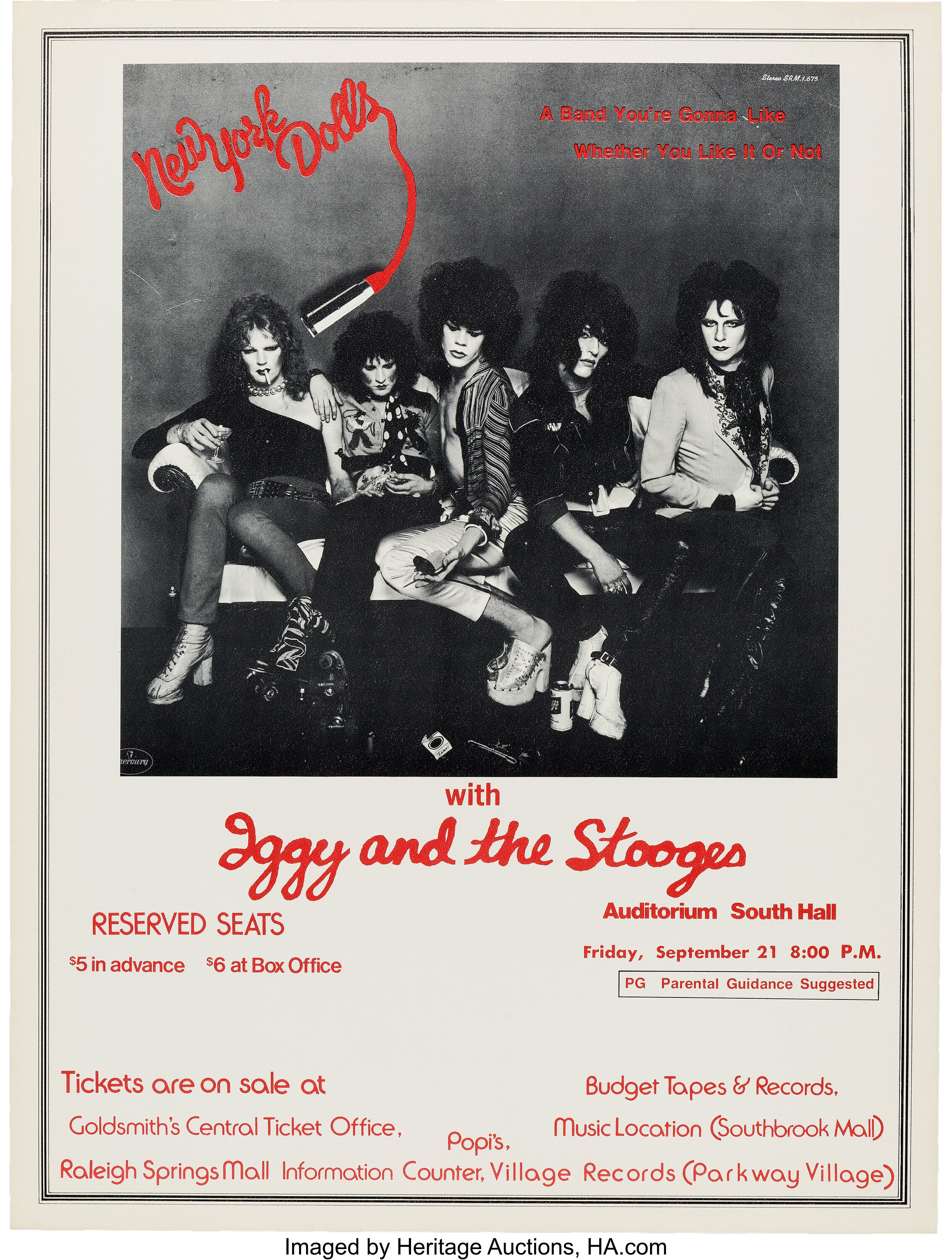 New York Dolls, Iggy & the Stooges 1973 Memphis, TN Concert Poster