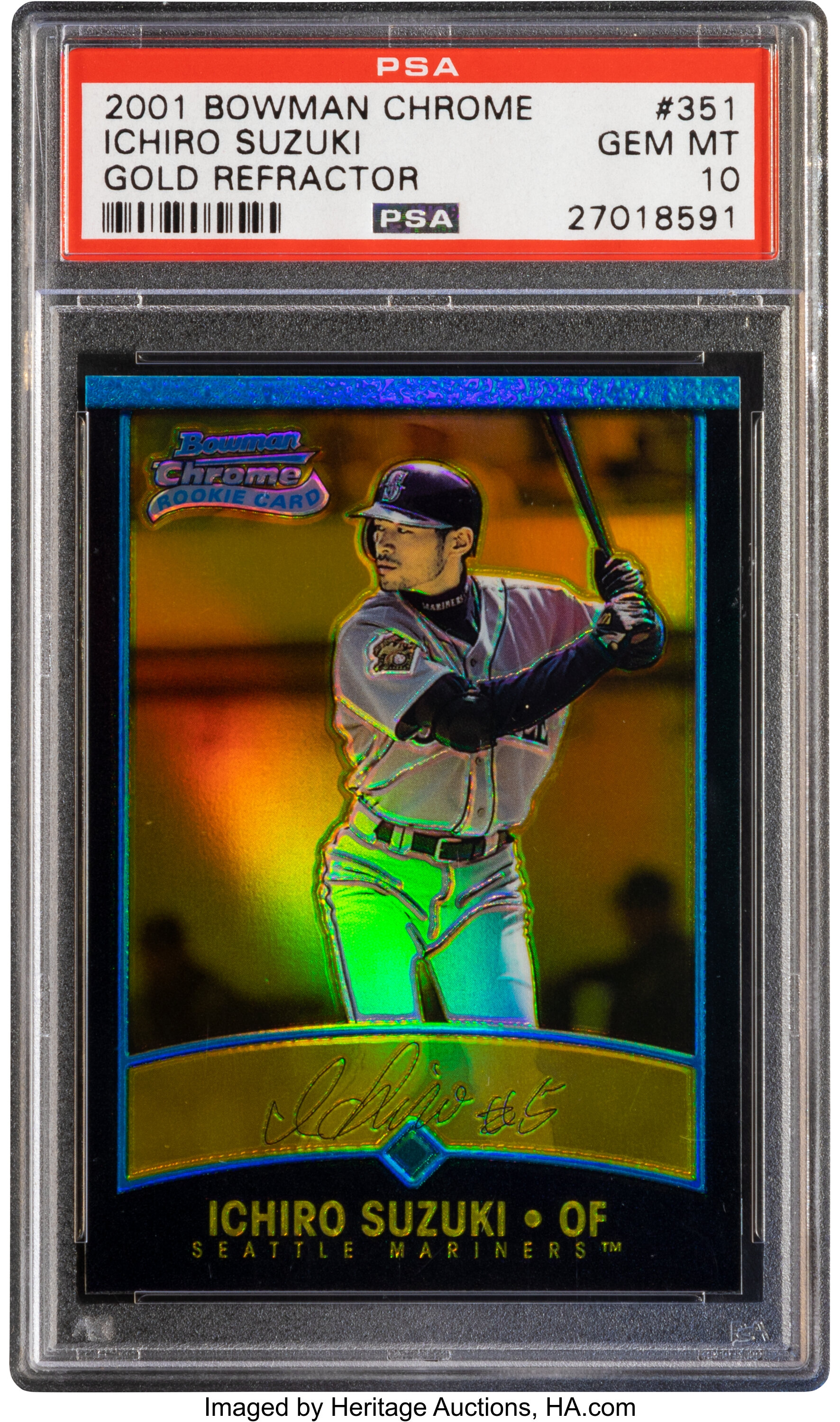 2001 Bowman Chrome Ichiro Suzuki (Gold Refractor) #351 PSA Gem