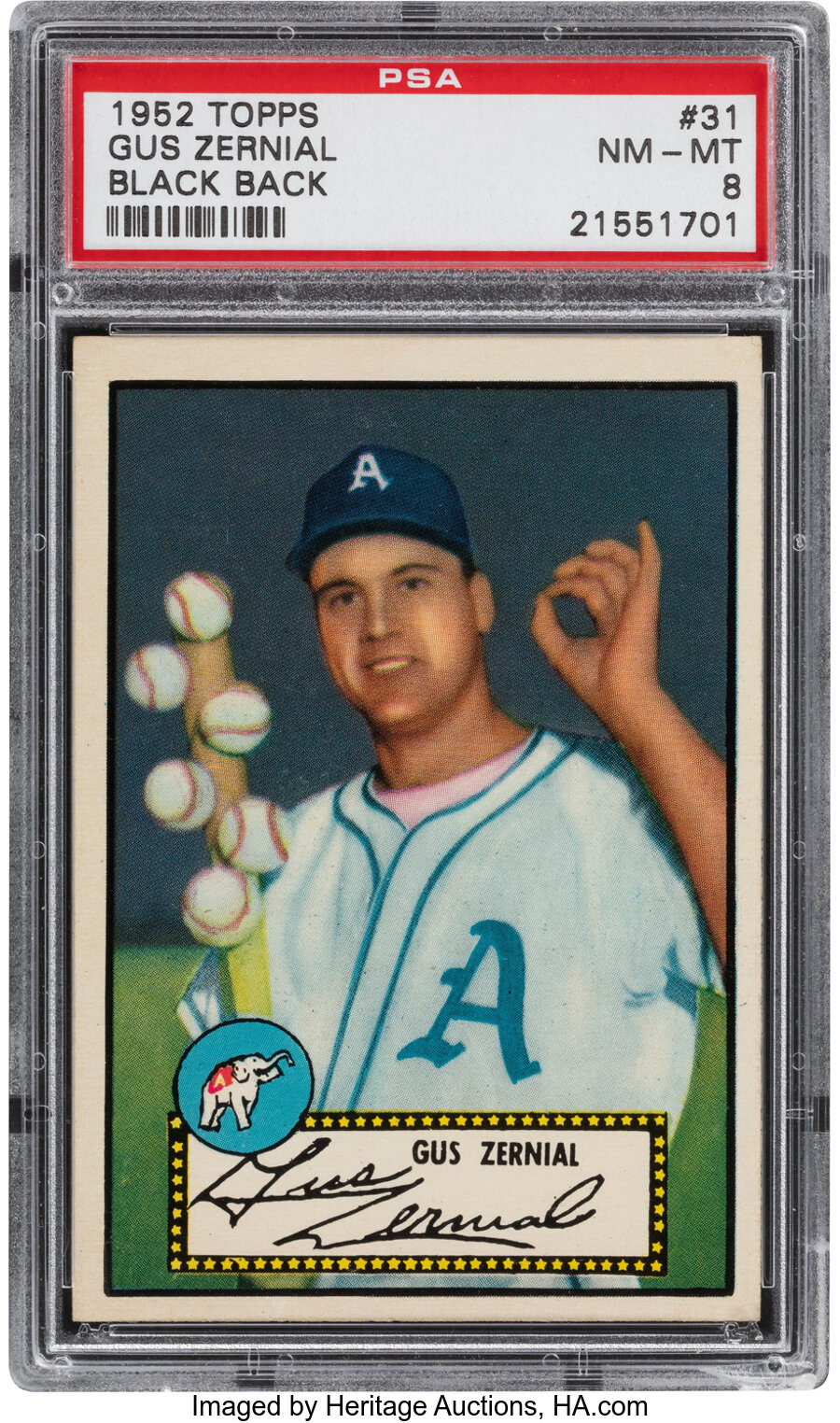 1952 Topps Gus Zernial (Black Back) #31 PSA NM-MT 8 - Only Two Higher