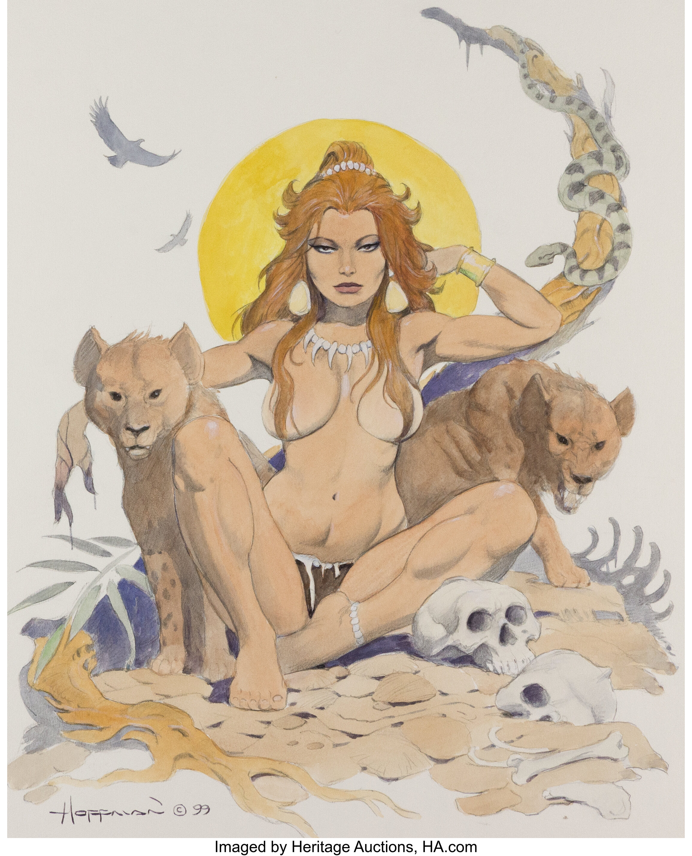 Mike Hoffman Semi-Nude Jungle Girl et Hyènes Illustration Originale | Lot  #53294 | Heritage Auctions