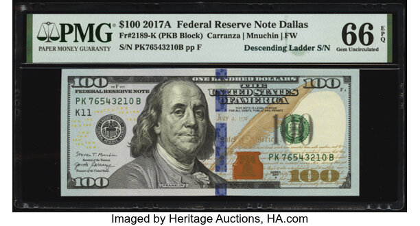 Descending Ladder Serial Number Fr 21 K 100 17a Lot Heritage Auctions