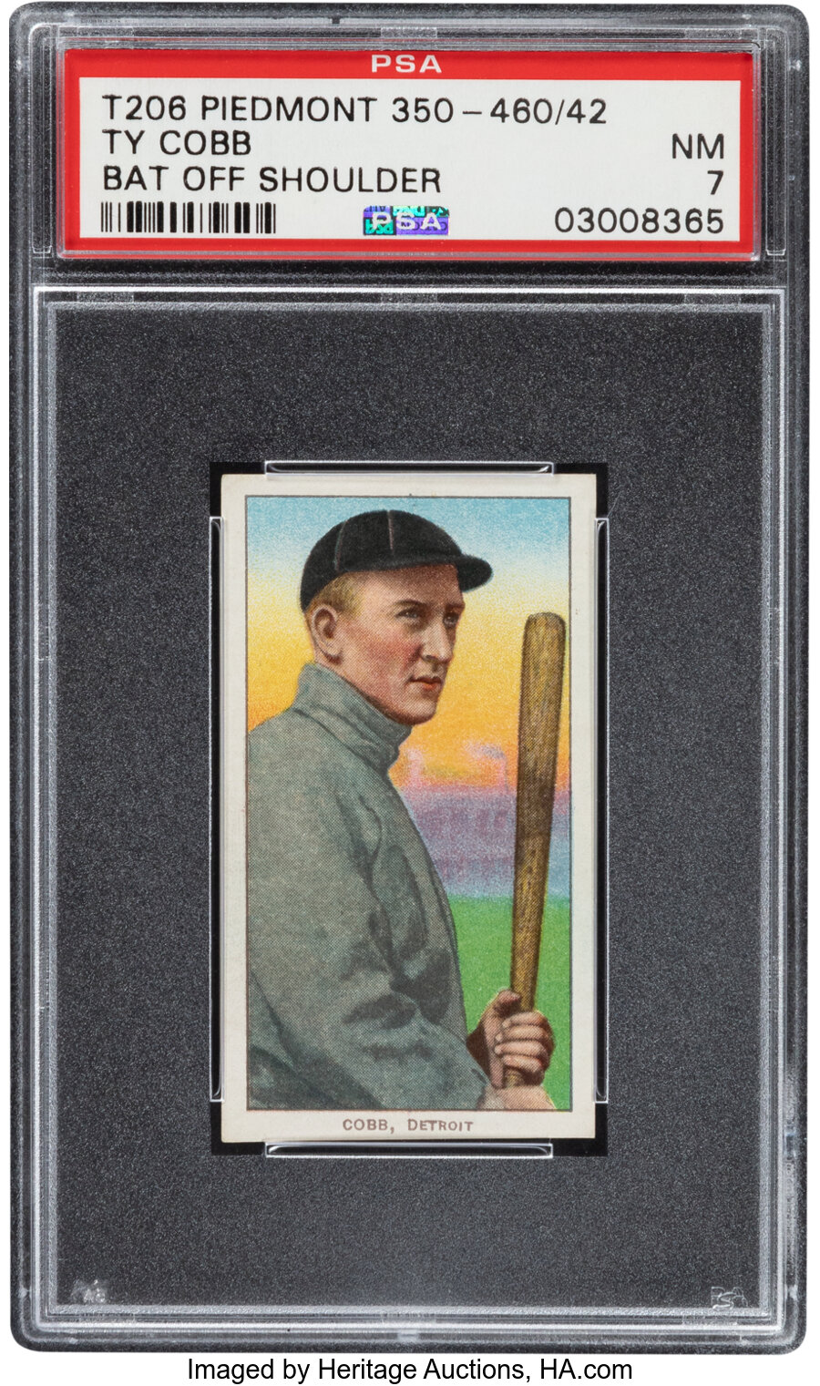 1909-11 T206 Piedmont Ty Cobb 350-460/42 (Bat Off Shoulder) PSA NM 7