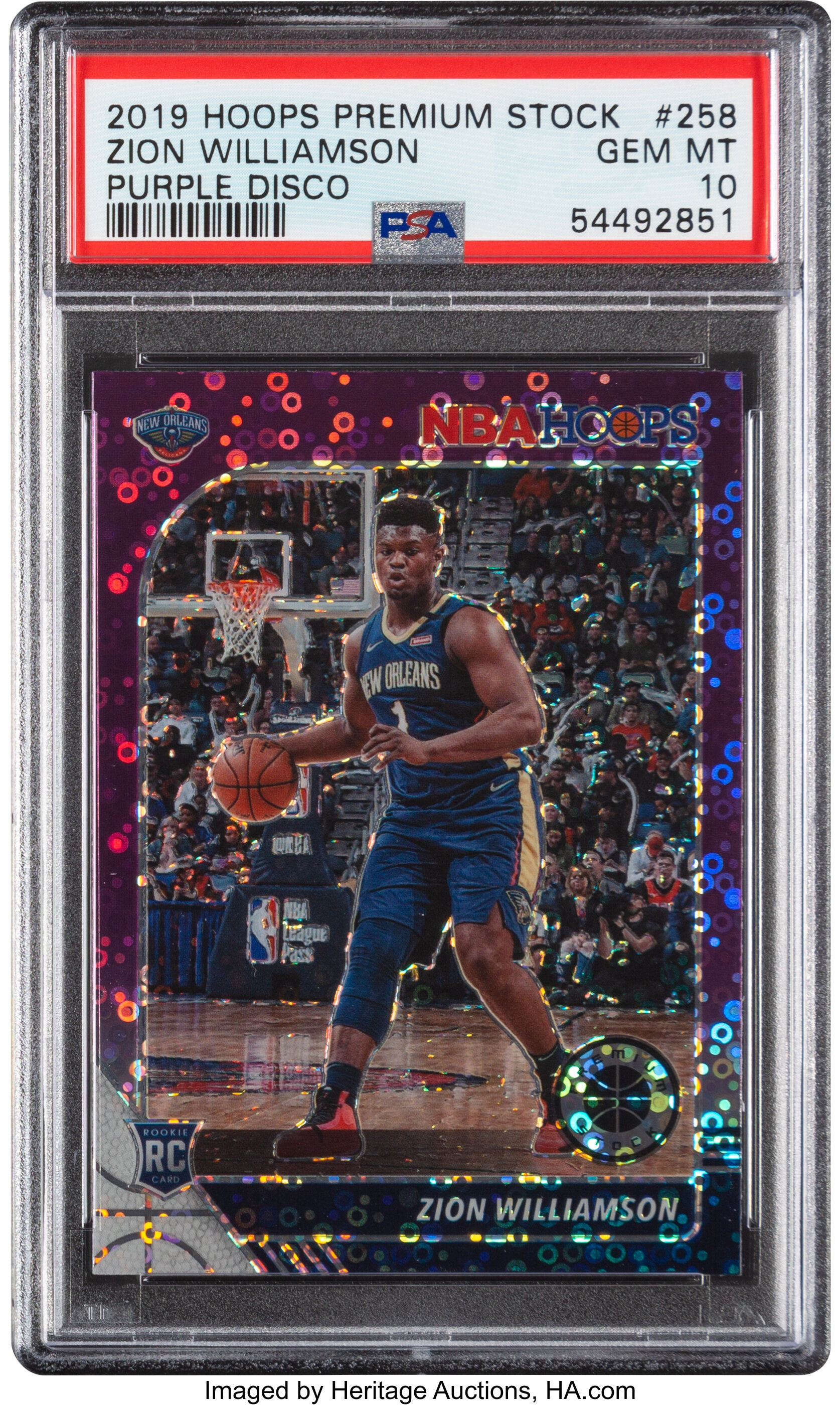 2019 Hoops Premium Stock Zion Williamson (Purple Disco) #258 PSA