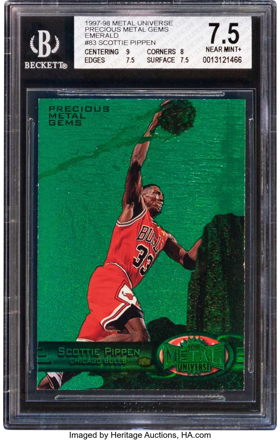 1997-98 Metal Universe "Precious Metal Gems" Scottie Pippen (Emerald) #83 BGS NM+ 7.5 - #'d 5/100