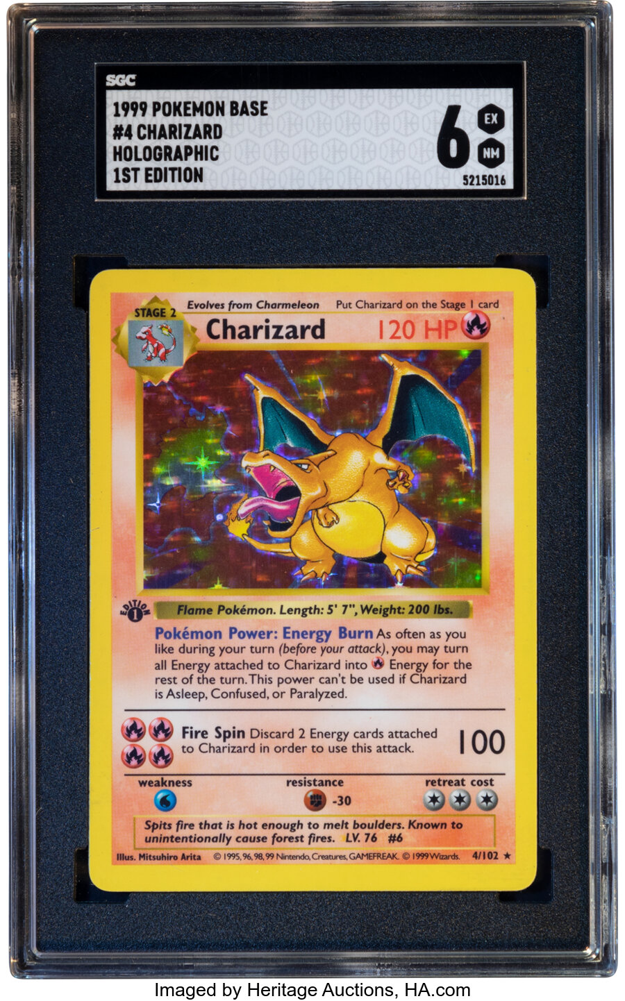 1999 Pokemon Charizard (First Edition Base Set-Holographic) #4 SGC EX/NM 6