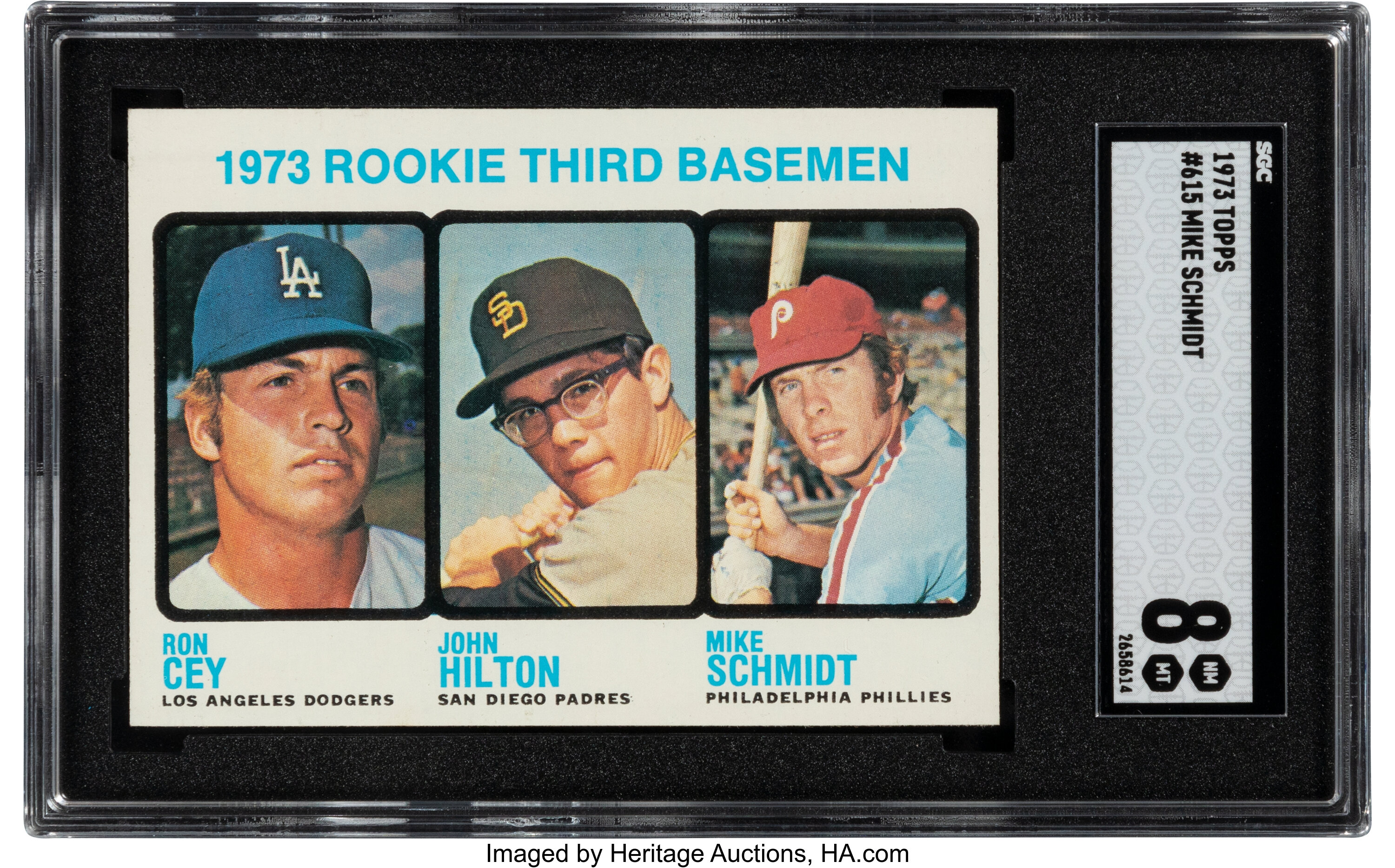 1973 Topps # 615 Rookie Third Basemen Mike Schmidt/Ron Cey/John Hilton  Dodgers/Padres/Phillies (Baseball Card) PSA 7 - NM Dodgers/Padres/Phillies