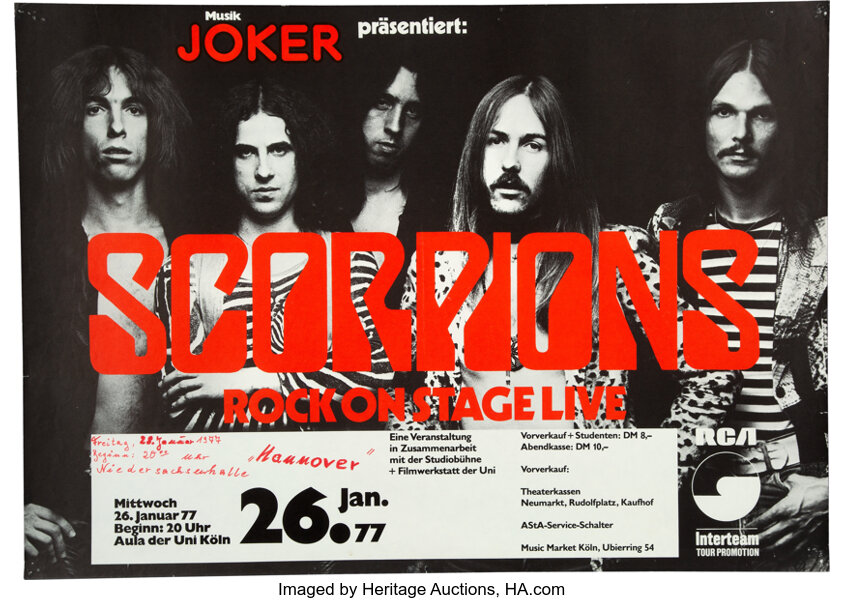 Scorpions 1977 German Concert Poster.... Music Memorabilia Posters