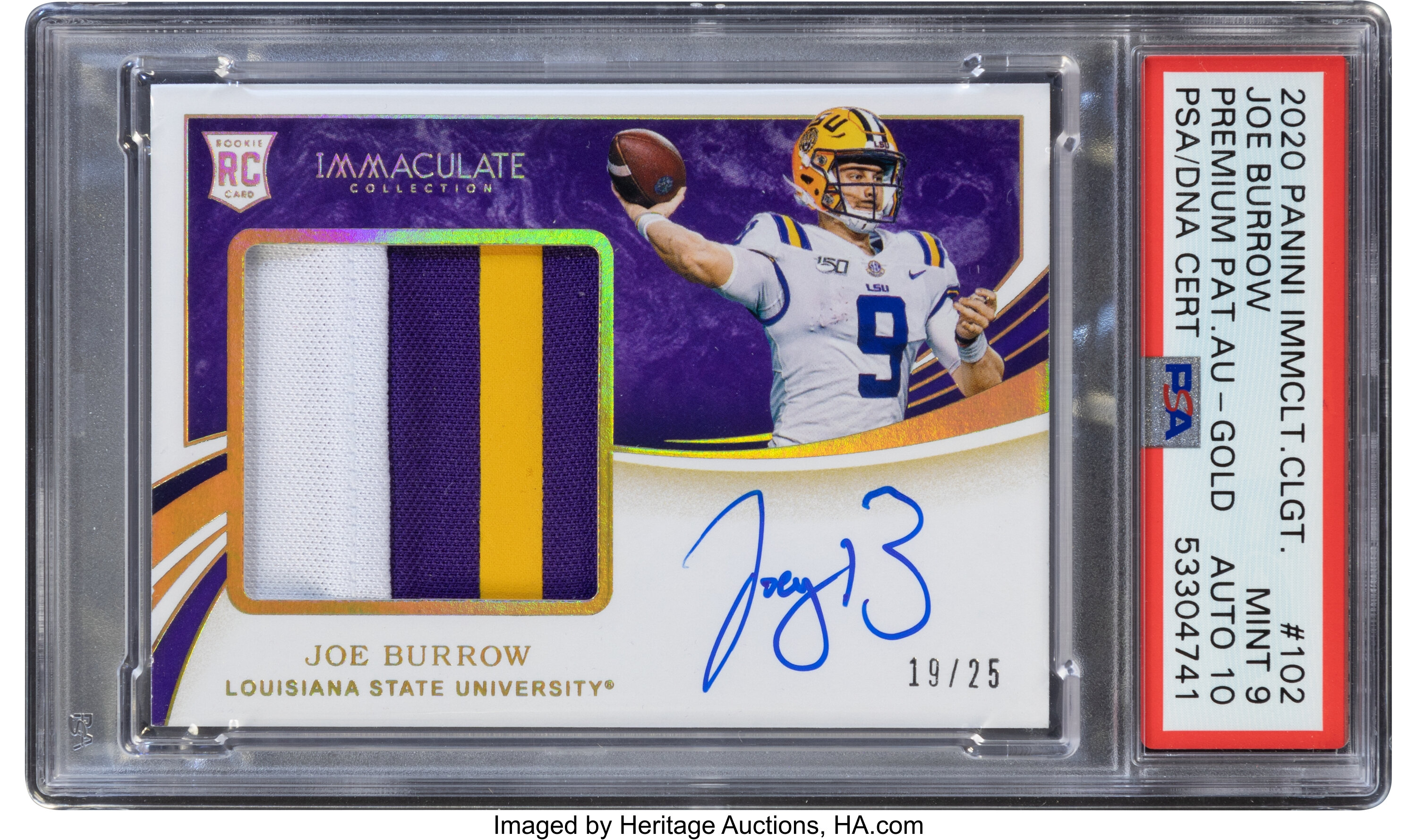 2020 Panini Immaculate Collection Immaculate Signature Patches Rookie #ISP1 Joe  Burrow Signed Patch Rookie Card (#09/49) – Jersey Number – Panini Encased  on Goldin Auctions