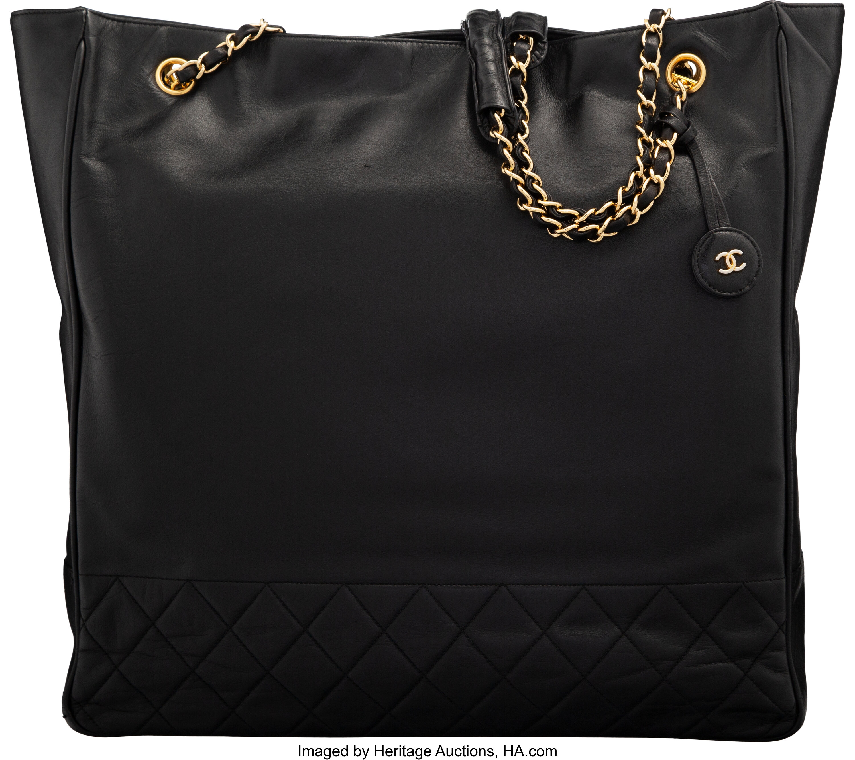 Chanel Black Calfskin Leather Shopping Tote Bag with Gold Hardware