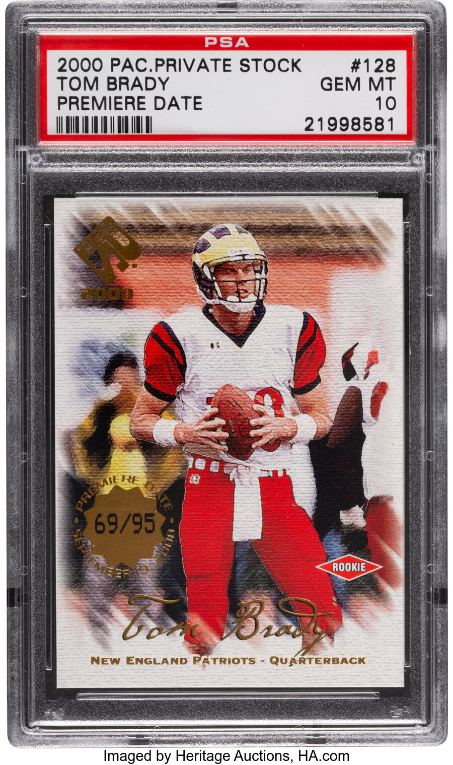 2000 Pacific Private Stock Tom Brady (Premiere Date) #128 PSA Gem Mint 10, #'d 69/95