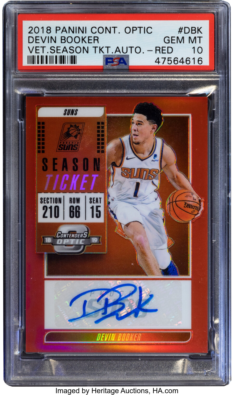 2018 Panini Contenders Optic Devin Booker (Veteran Ticket Auto-Red) #VT-DBK PSA Gem Mint 10 - #'d 42/49