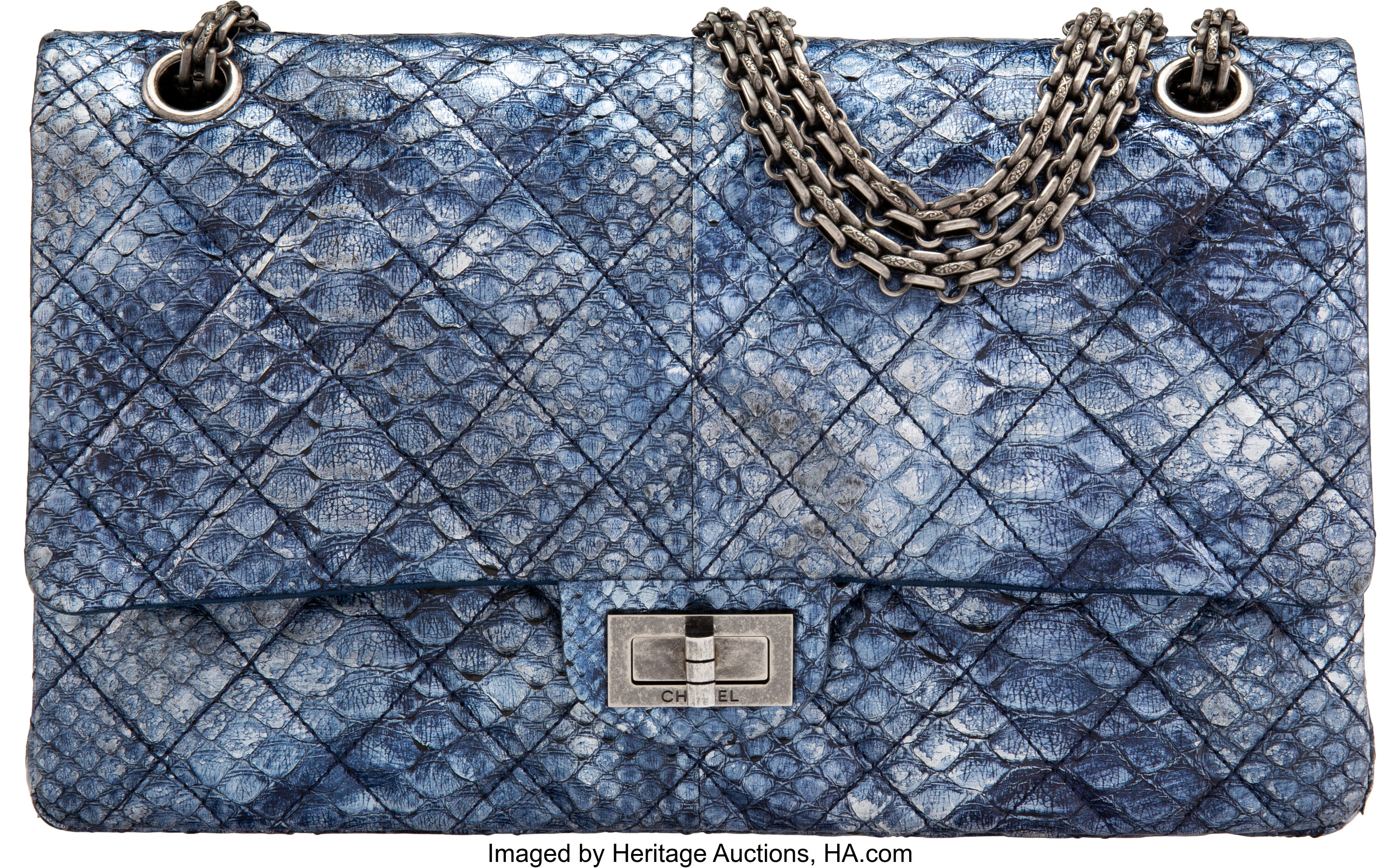 Replica Chanel Blue Python Boy Flap Bag in Matte Gold Hardware