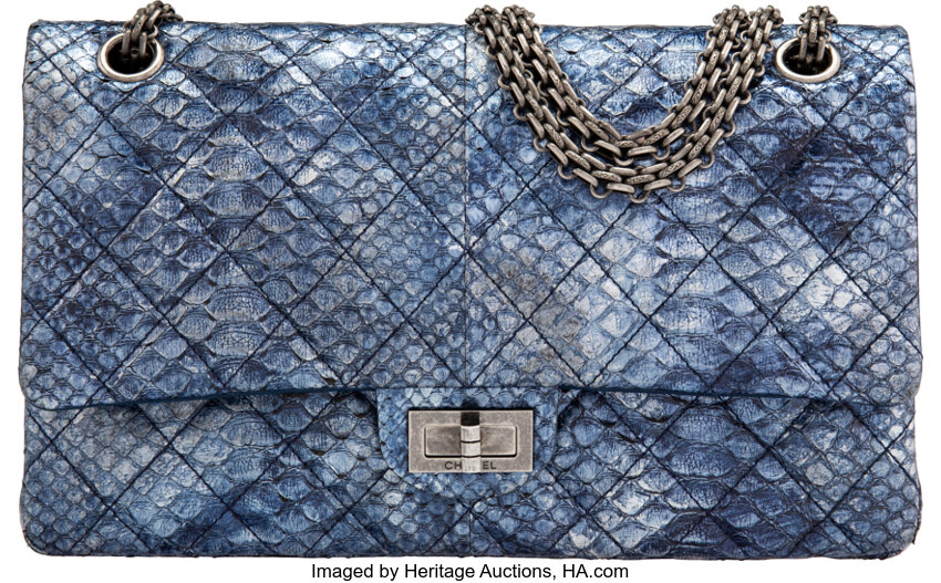 Chanel Limited Edition Iridescent Blue Quilted Python 2.55 Reissue, Lot  #14089
