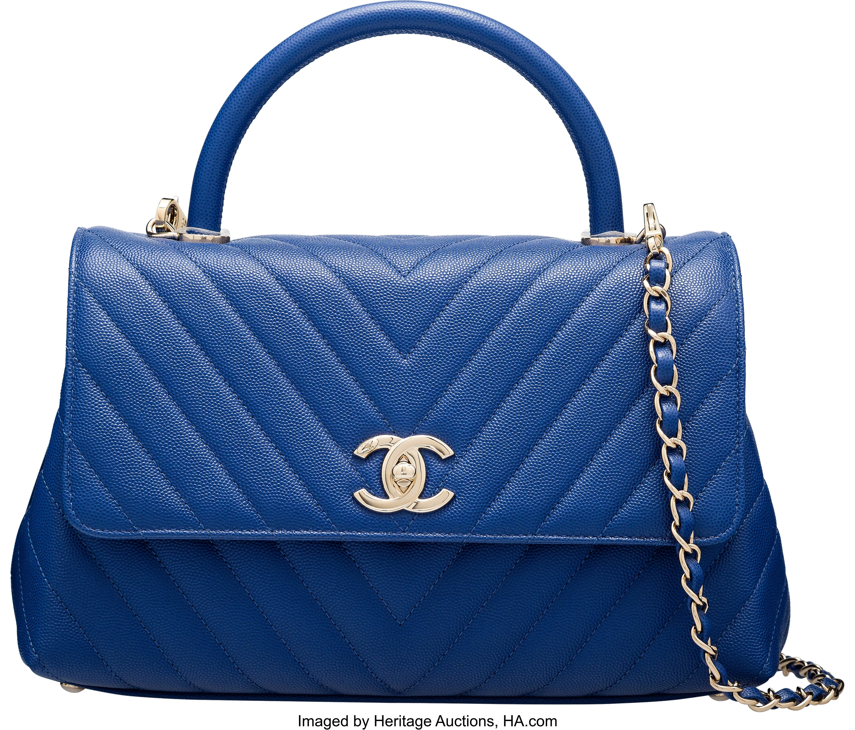 Chanel Chain Handle Flap Bag Quilted Calfskin with Caviar Mini Blue