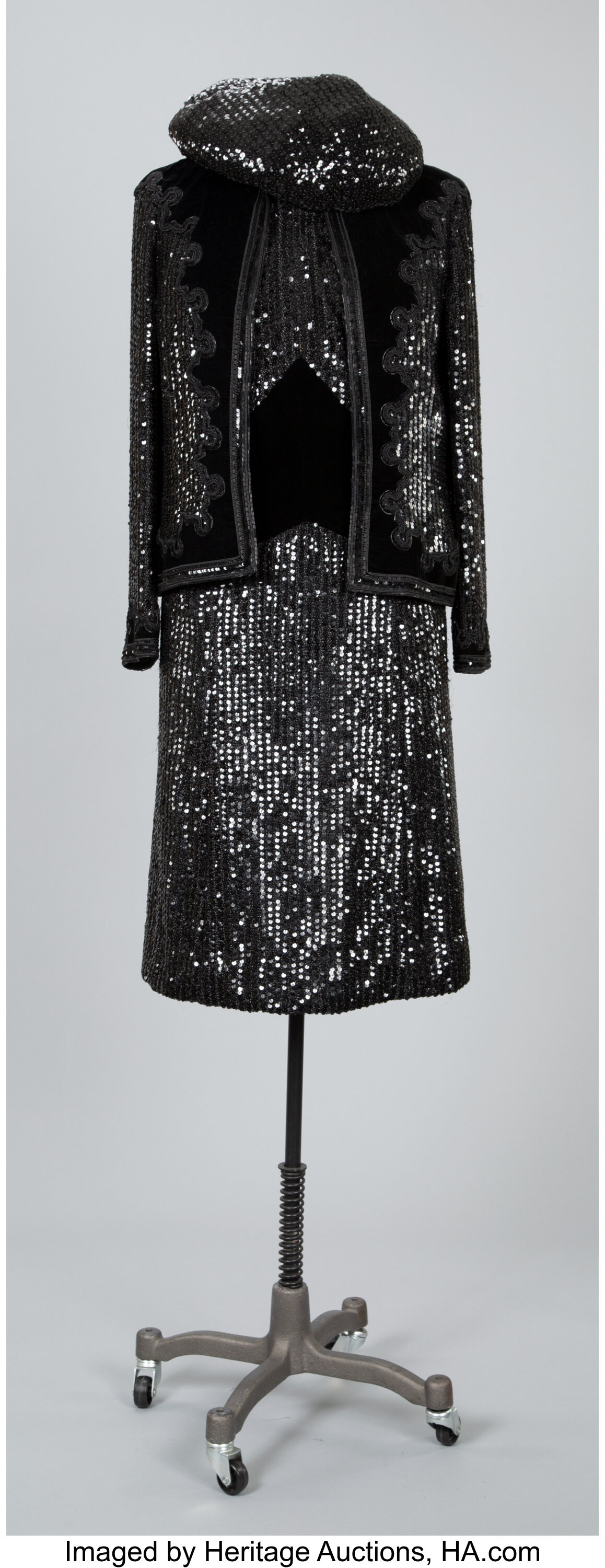 A Coco Chanel Two-Piece Velvet and Sequined Dress with Coco Chanel