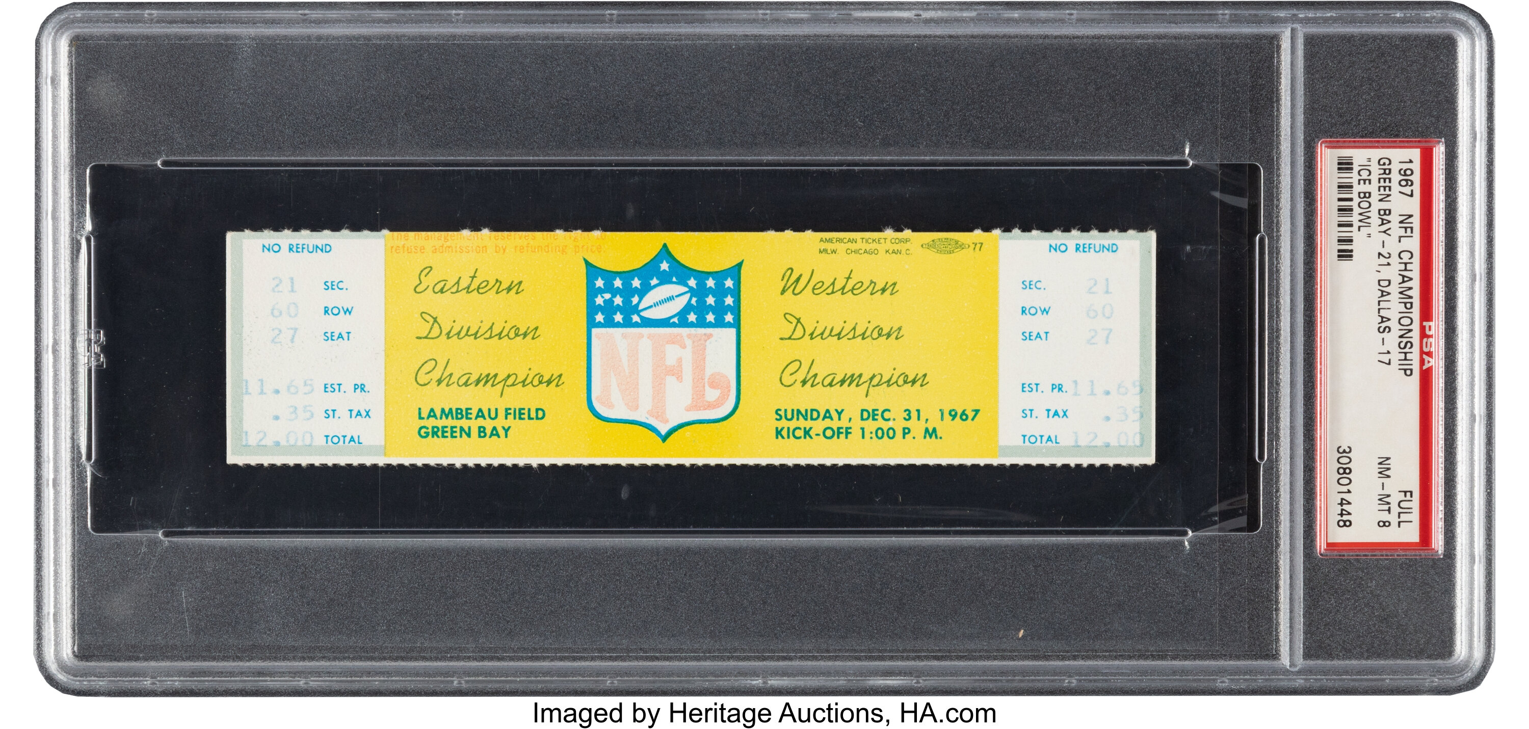 1967 NFL Championship Game The Ice Bowl Full Ticket (Packers vs., Lot  #81233