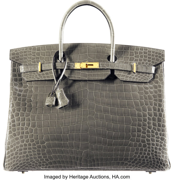 Hermès Birkin 40 Gris Tourterelle Shiny Porosus Crocodile Gold Hardwar