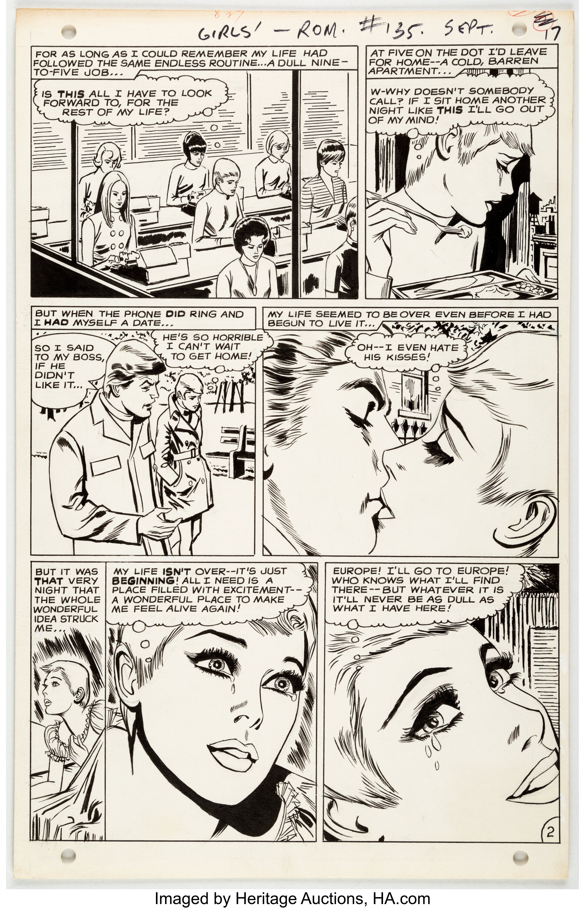 Tony Abruzzo Girls' Romance #135 Story Page 2 Original Art (DC, | Lot ...