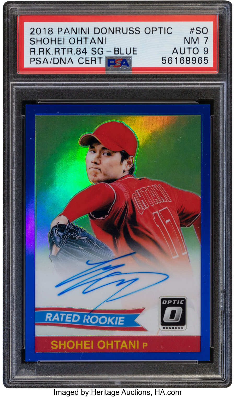 2018 Panini Donruss Optic Shohei Ohtani (Blue Rated Rookie Retro 1984) #84S-SO PSA NM 7, Auto 9, #'d 25/25! - Pop 1!