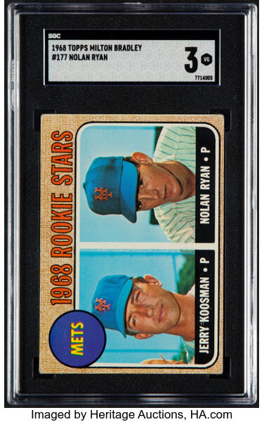 1968 Topps Milton Bradley #177 Nolan Ryan Rookie Card Graded SGC 6 Koosman