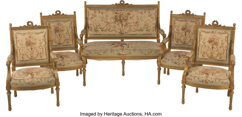 French Louis XVI Tapestry and Giltwood 3-Seat Sofa