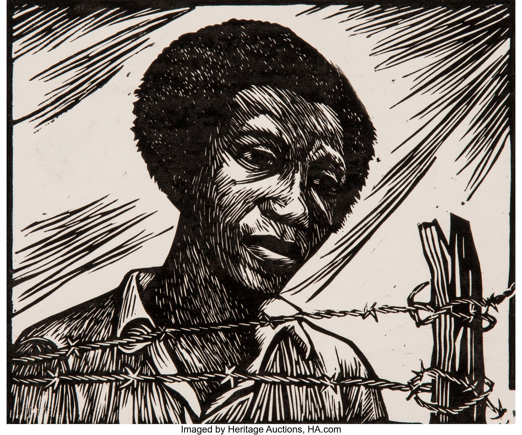 Elizabeth Catlett (American, 1915-2012). Barbed Wire, 1947. Linocut ...