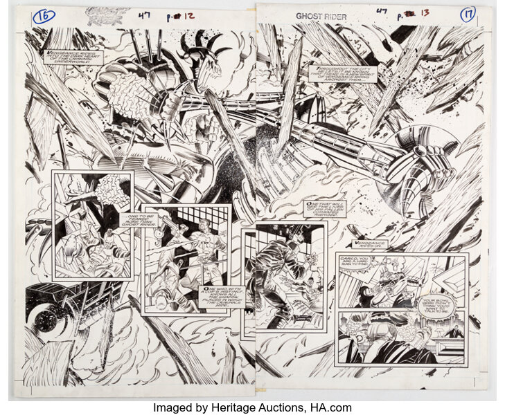 Original Comic Art:Story Page, Ron Garney and Chris Ivy Ghost Rider #47 Double Page Spread 12-13 Original Art (Marvel, 1994...