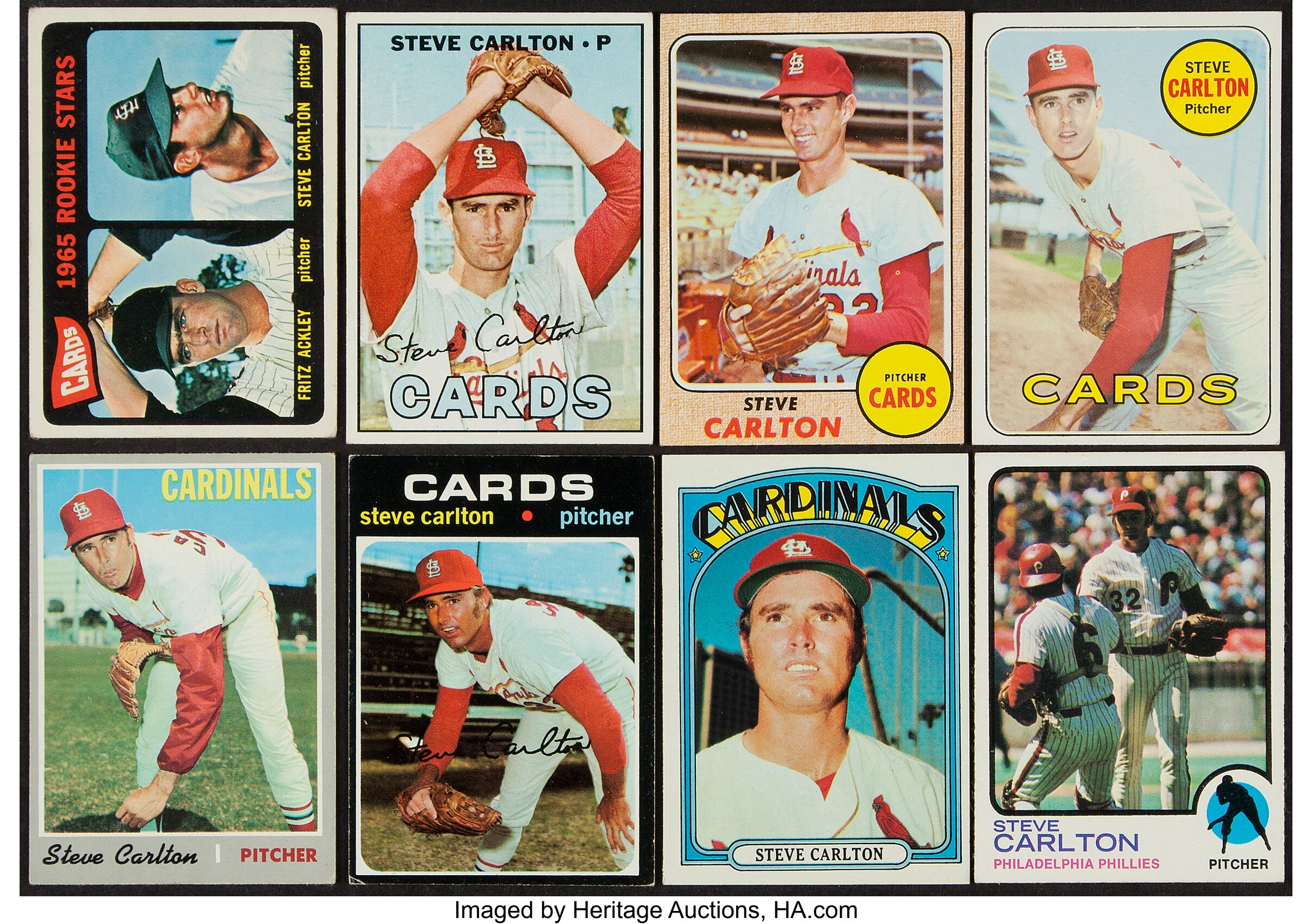 Steve Carlton Signed 1965 Topps Rookie Stars Cardinals Baseball Card #477 PSA