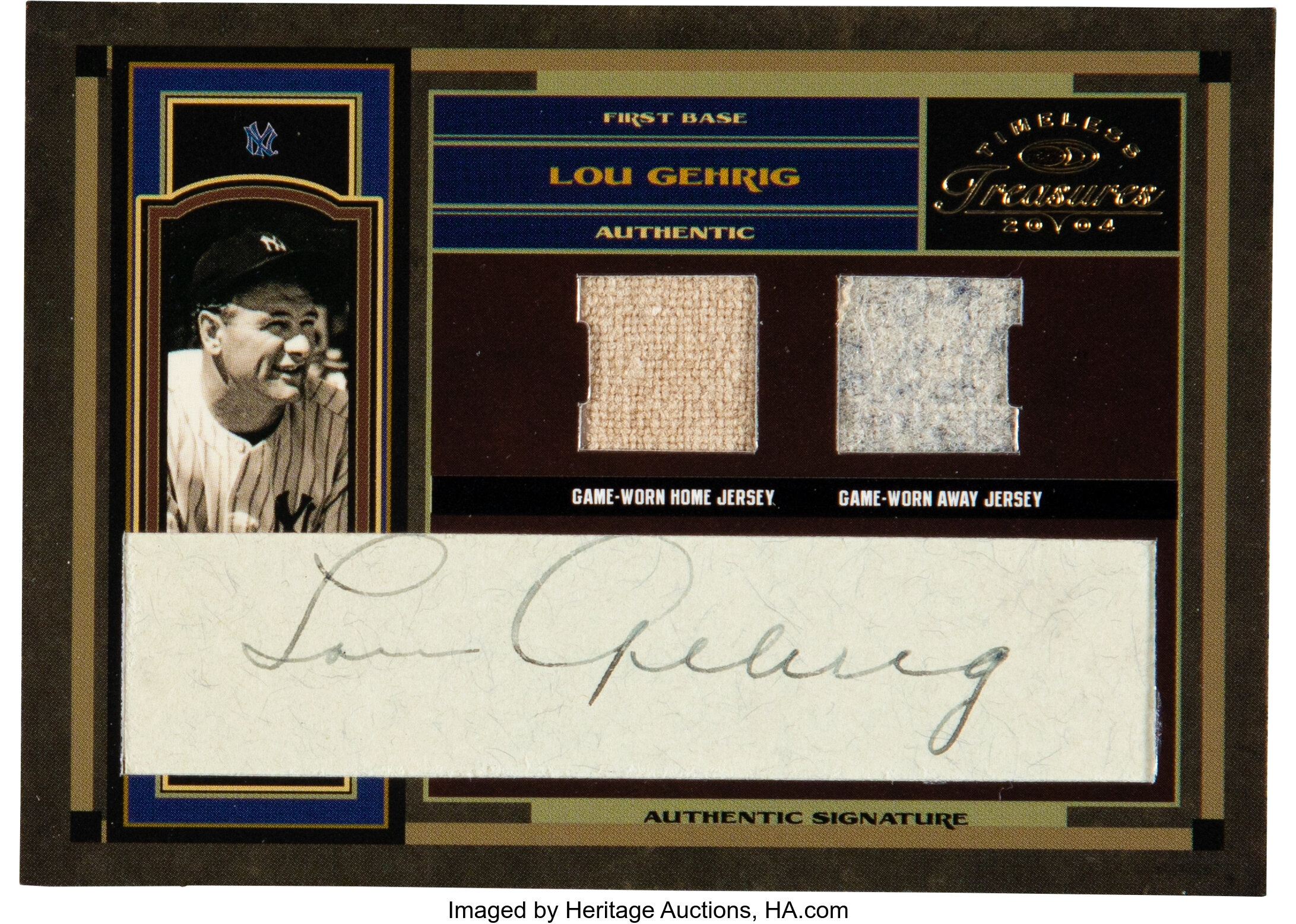 2004 Donruss Timeless Treasures Lou Gehrig Signed Double Jersey, Lot  #80432