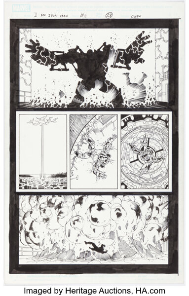 Original Comic Art:Story Page, Sean Chen and Victor Olazaba Iron Man: I Am Iron Man #2 Story Page 28 Original Art (Marvel, ...