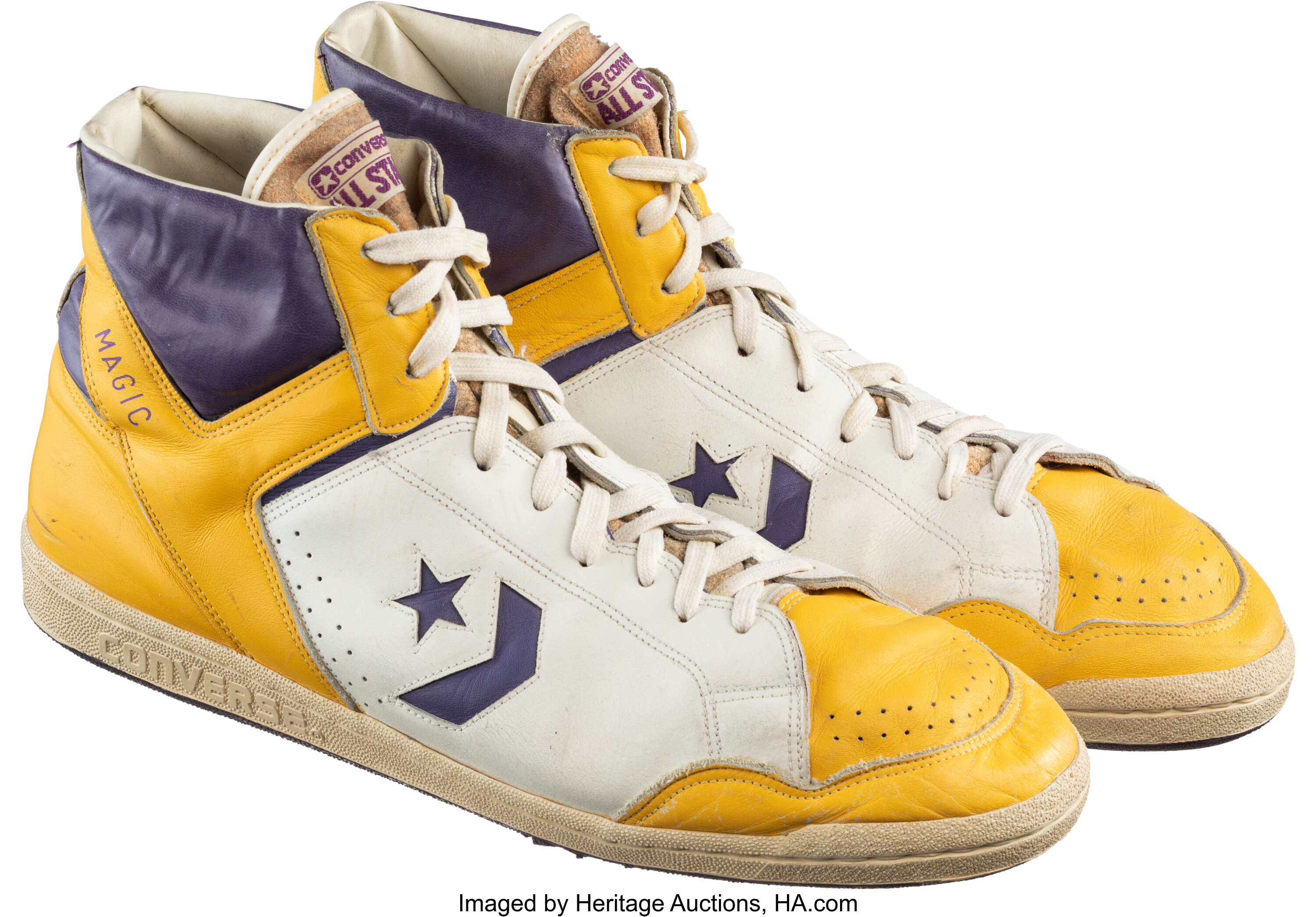 1985-86 Magic Johnson Worn Los Angeles Lakers Converse Weapon Lot #81380 | Heritage Auctions