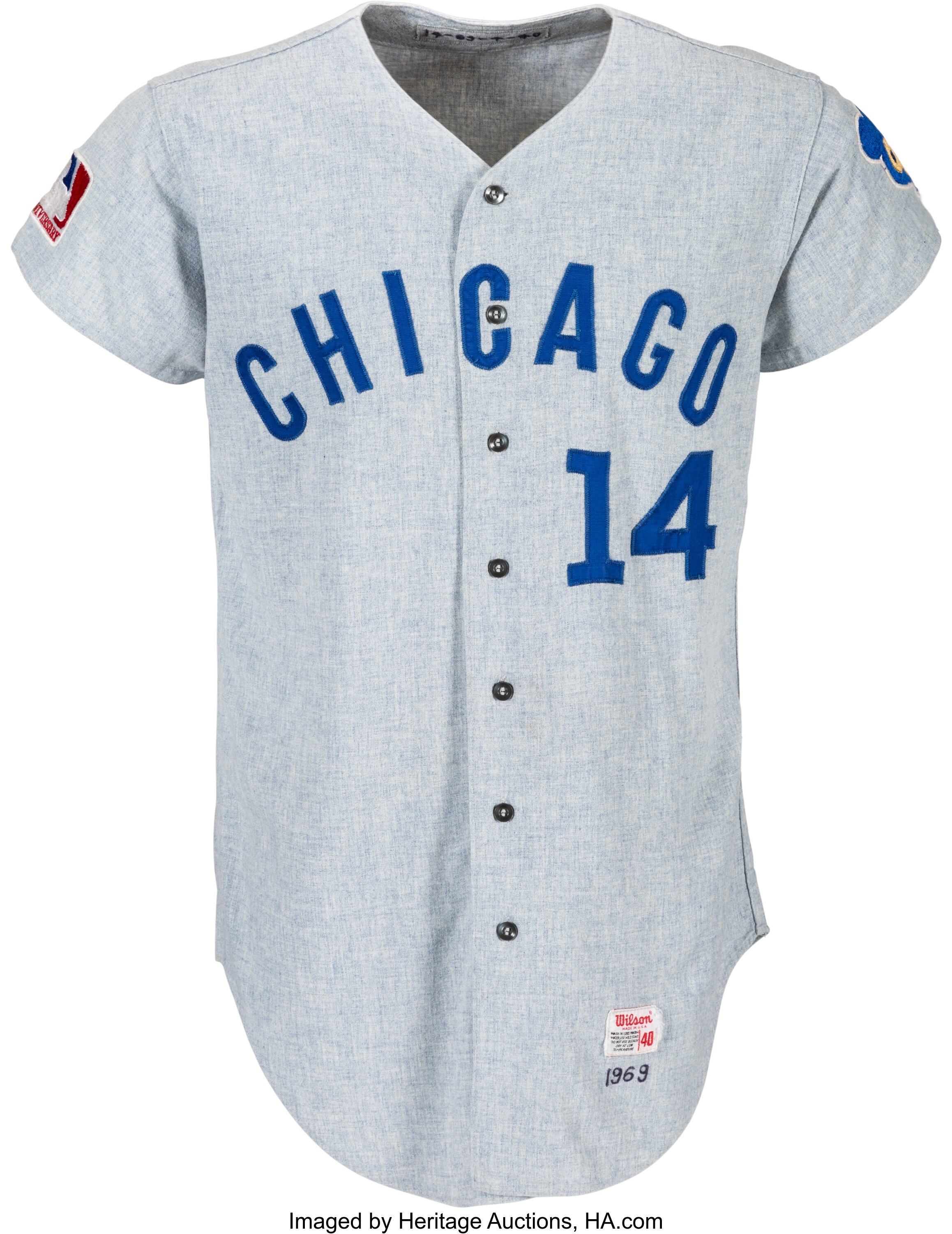 1969 Ernie Banks Game Worn Chicago Cubs Jersey, MEARS A10--Photo