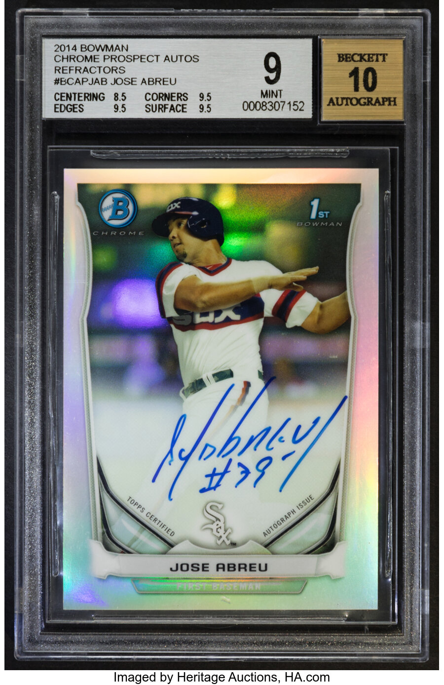 2014 Bowman Chrome Prospect Jose Abreu Refractor Autograph #BCAP-JAB BGS Mint 9, Auto 10 - Serial Numbered 35/500