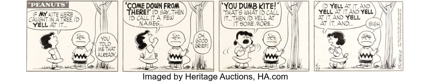 Original Comic Art:Comic Strip Art, Charles Schulz Peanuts Daily Comic Strip Kite-Eating Tree Original Art dated 4-17-1956 (Unit...