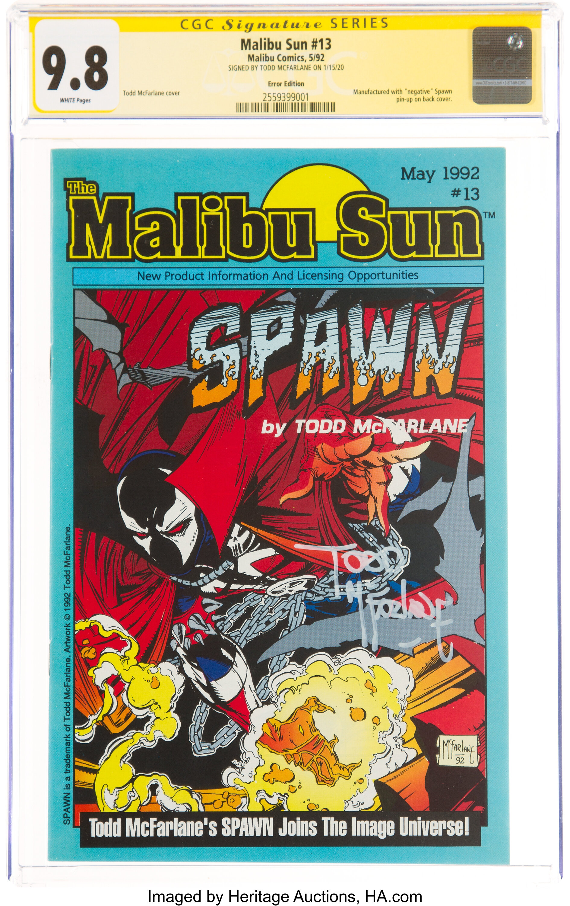 Malibu Sun #13 Error Edition - Signature Series: Todd McFarlane