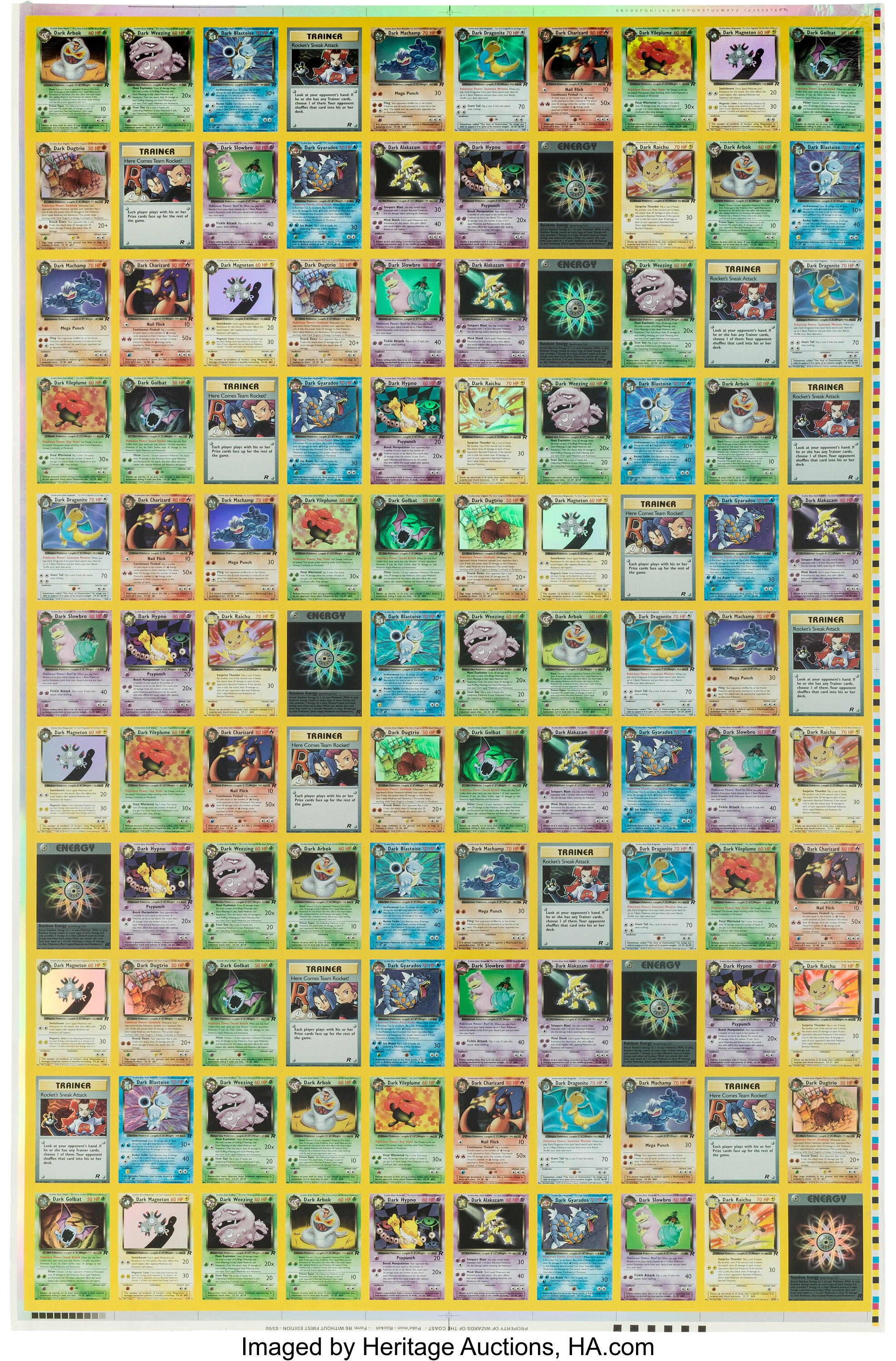 Pokémon TwoSided Unlimited Team Rocket Set Uncut Sheet (Wizards LotID 40001 Heritage Auctions