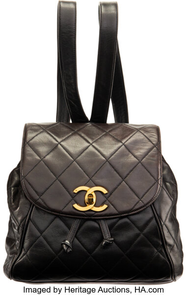Chanel Vintage Black Quilted Calfskin Leather Backpack with Gold, Lot  #58136