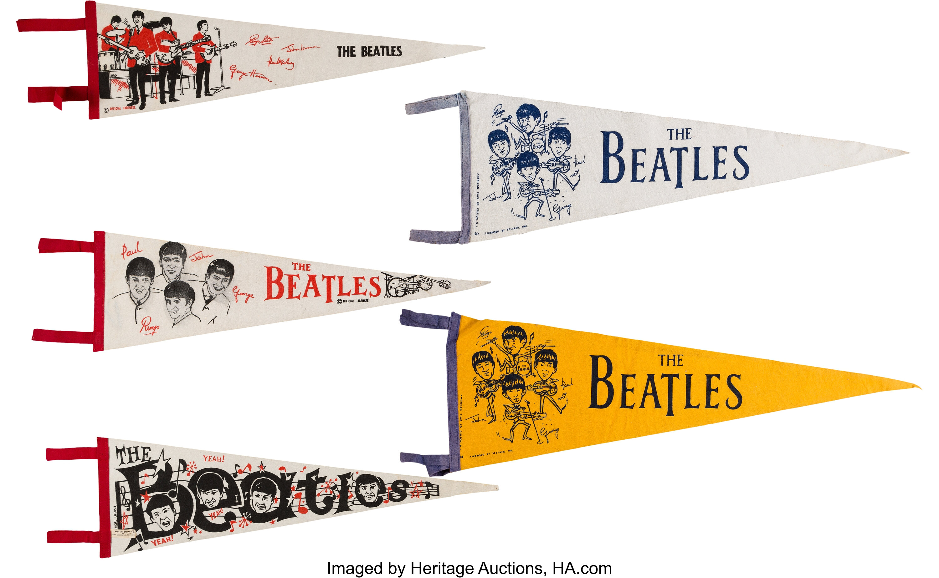 The Beatles Pennants 5 Music Memorabilia Memorabilia Lot