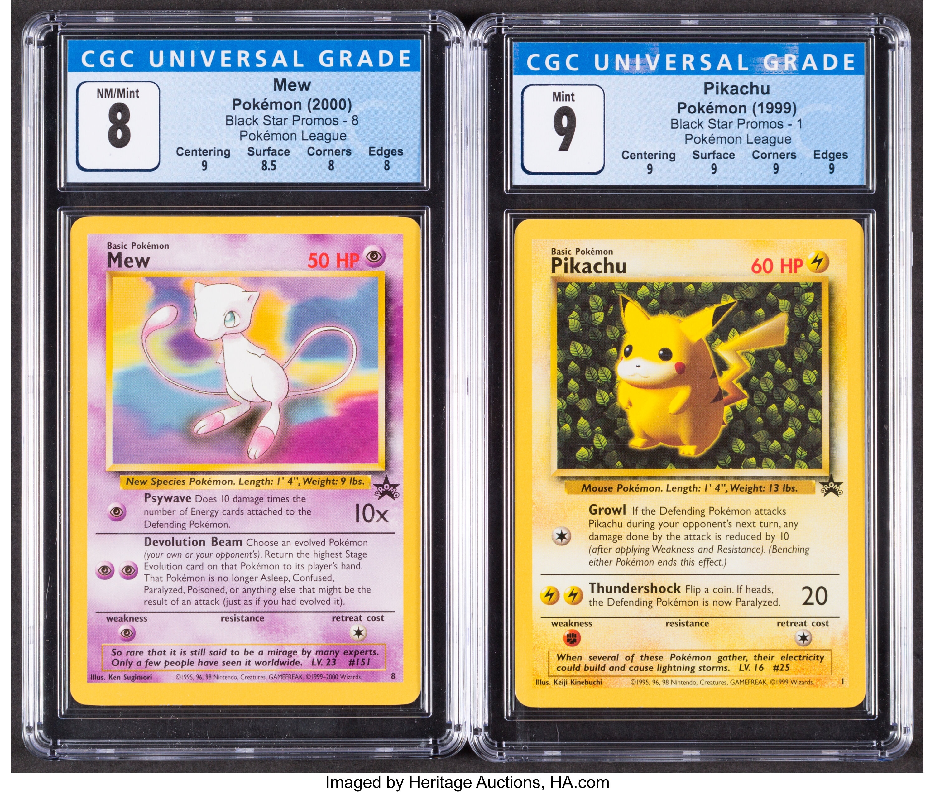 Pokémon Pikachu #1 and Mew #8 Black Star Promo Trading Cards Group